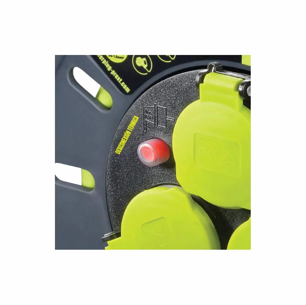 Masterplug Pro-XT Enrollacables 3 tomas IP44 con asa de bobinado, interruptor térmico e interruptor de alimentación, cable de alta visibilidad de 25 metros