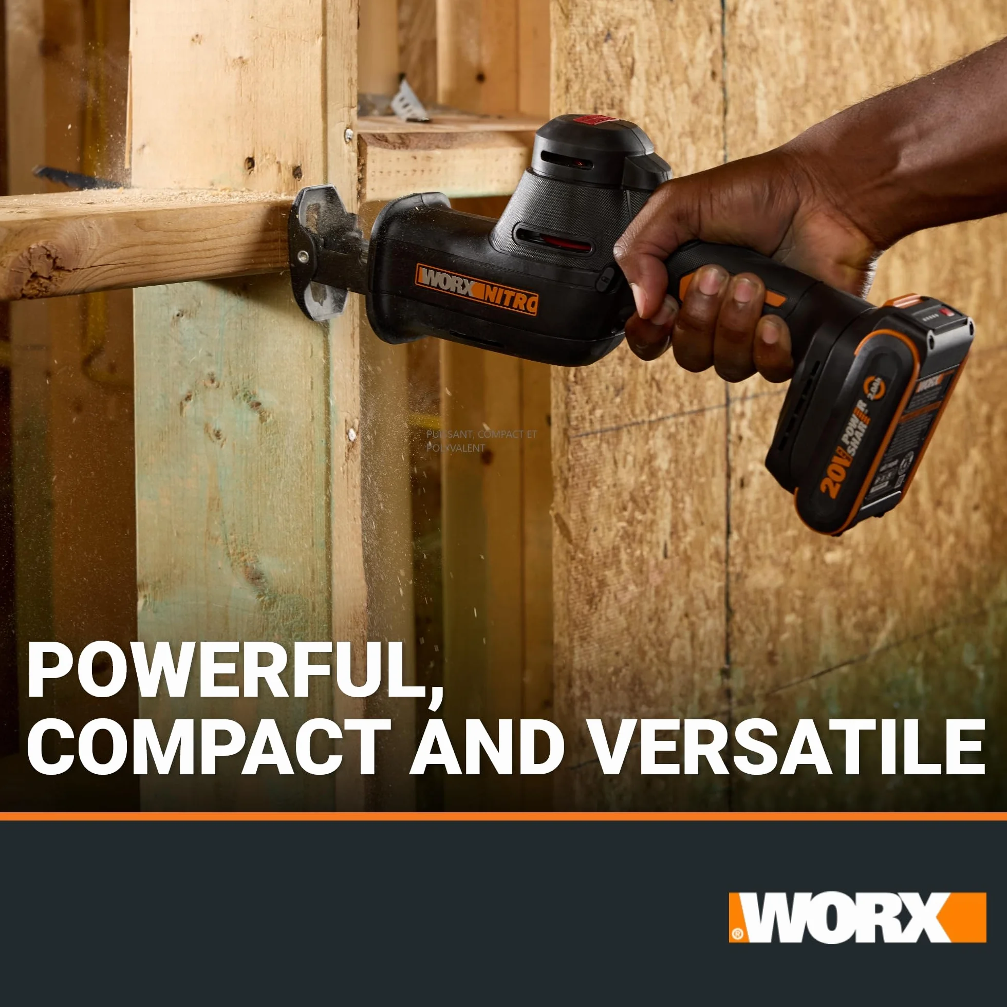 WORX | Sierra sable compacta WX501.9, 20V, Power Share, insercción universal, sin batería ni cargador