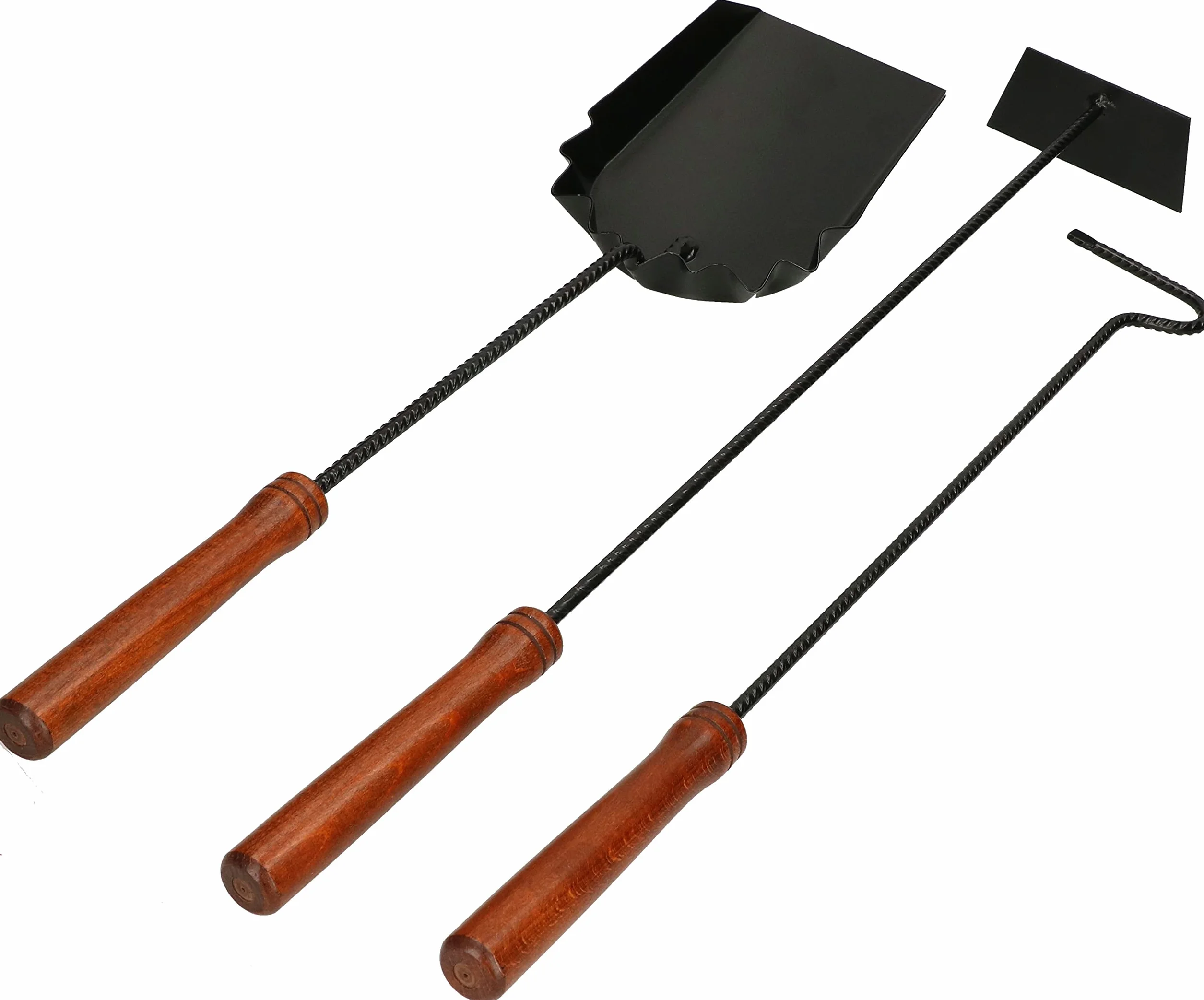 KOTARBAU Kit de 3 Accesorios para Chimenea, Pala, Atizador, Rascador de Ceniza, Metal, Mango de Madera, Negro