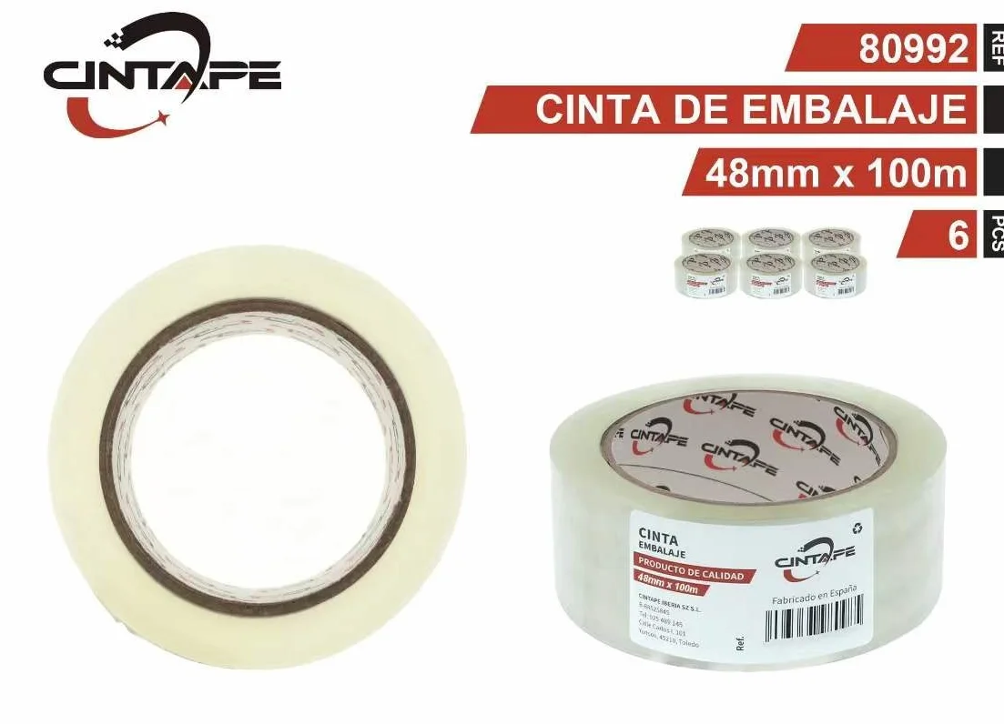 Cinta Embalar Cinta embalaje Cinta adhesiva para Cajas y Paquetes-Color Transparente (T-4.8X 1 0 0 M 36PCS)