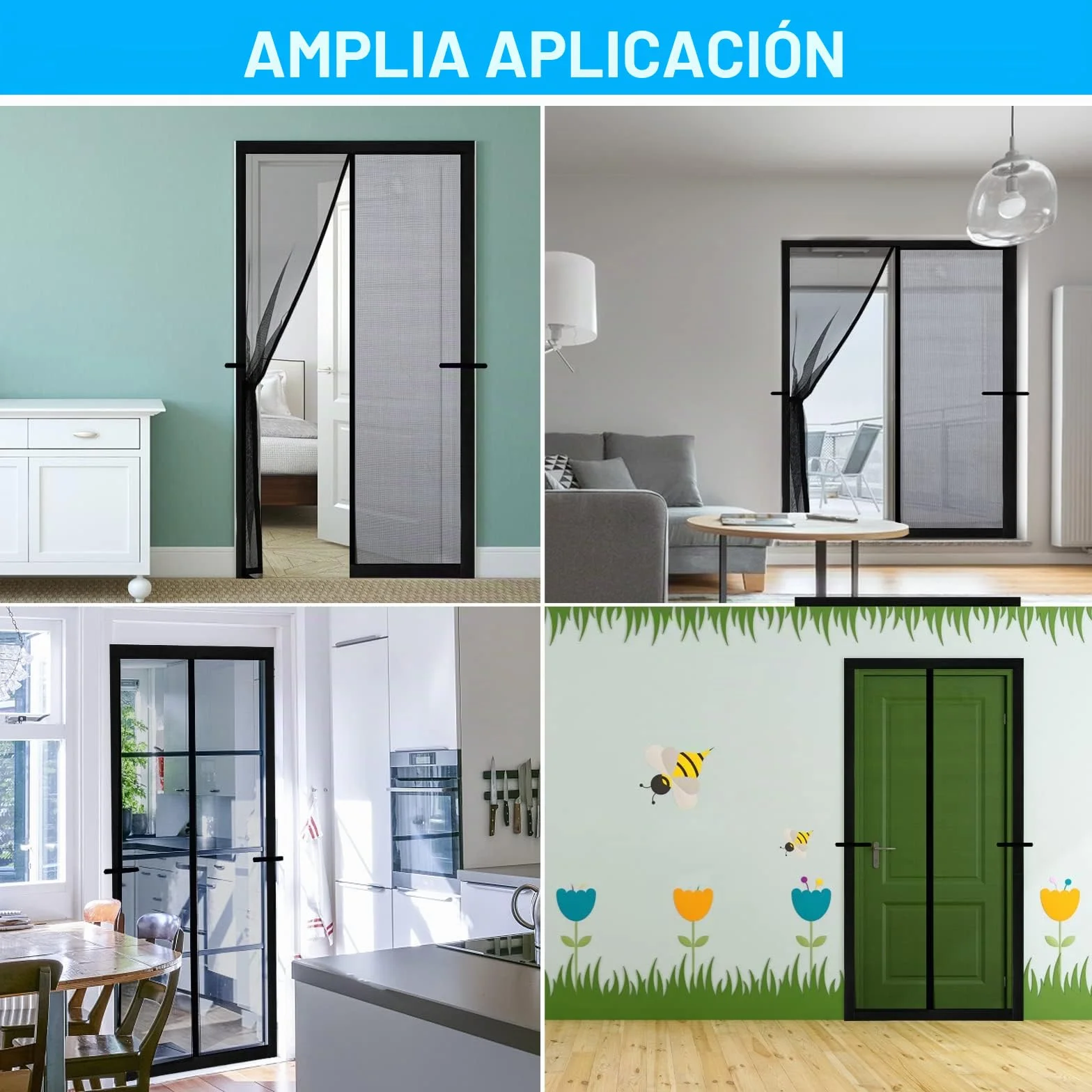 Mosquitera Magnética para Puerta 90x210cm Fibra de Vidrio Sin Taladrar Cortina Magnética Negro