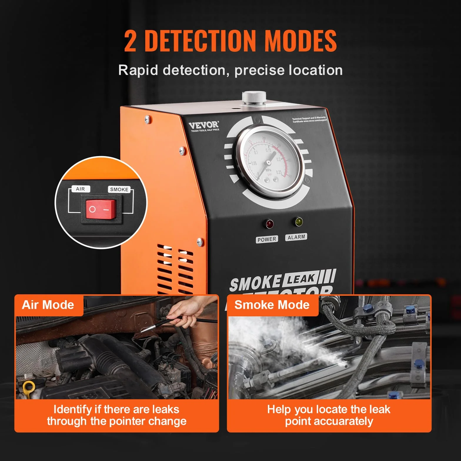 VEVOR Máquina Detectora de Fugas de Humo 8 L/min, Modo Aire, Detector Automóvil -20°C a 75°C 154x173x290 mm 19-23 PSI