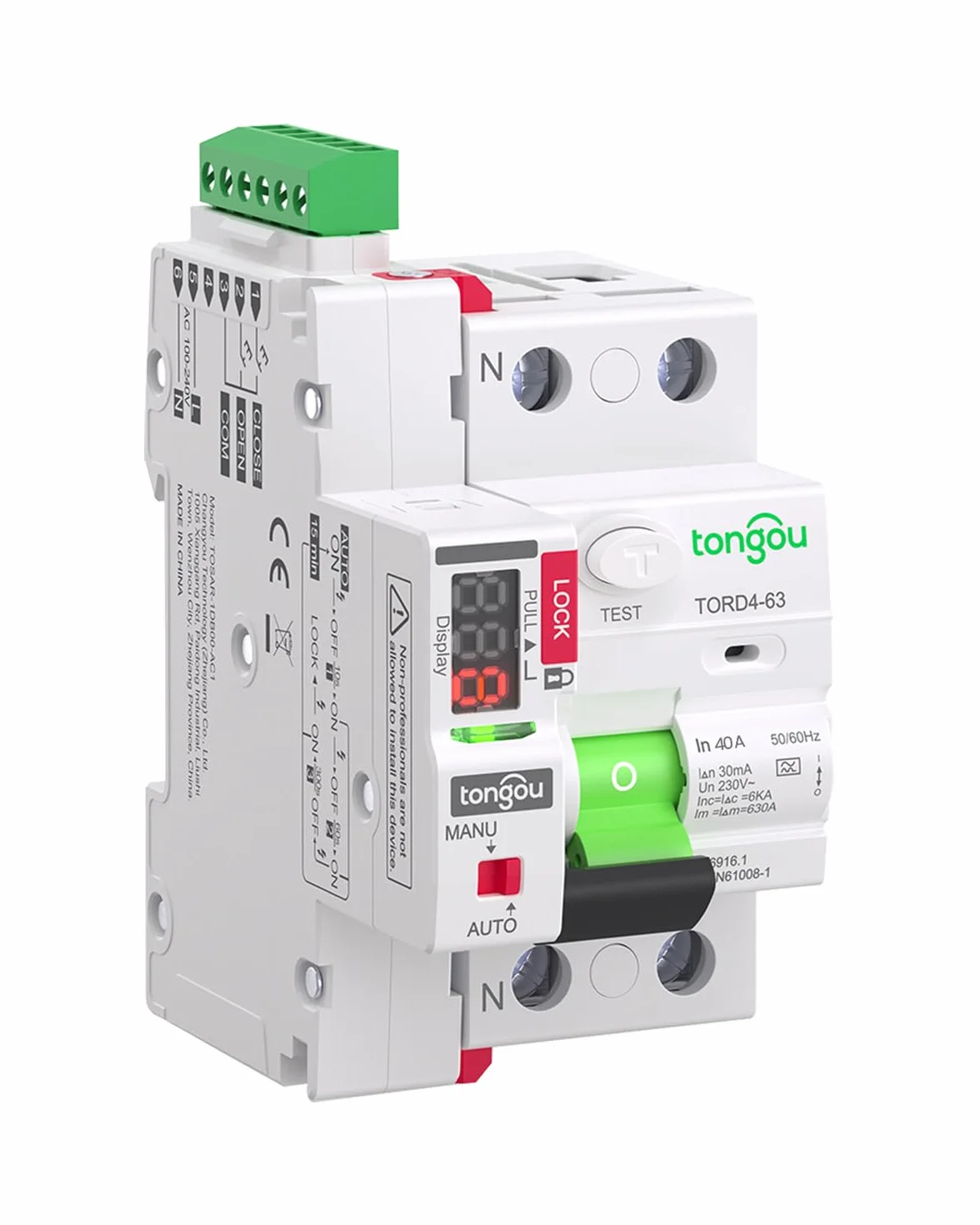 TONGOU Diferencial Auto Rearmable, Diferencial 40A 30mA, Tipo A 1P+N 230V, Diferencial Superinmunizado Rearmable, Aplicable a Viviendas Familiares, Edificios Comerciales Pequeños, etc