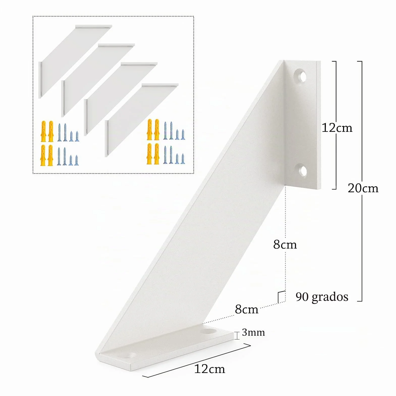 escuadras para estanterias blancas, soporte balda metalicas antiguos, angulos para estanterias de servicio pesado 20cm 4Piezas