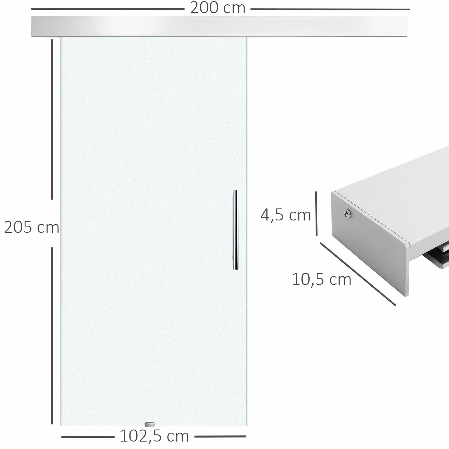 HOMCOM Puerta Corredera 102,5x205 cm Puerta Corrediza de Cristal con Riel Silenciosa para Sala de Estar Comedor Translúcido