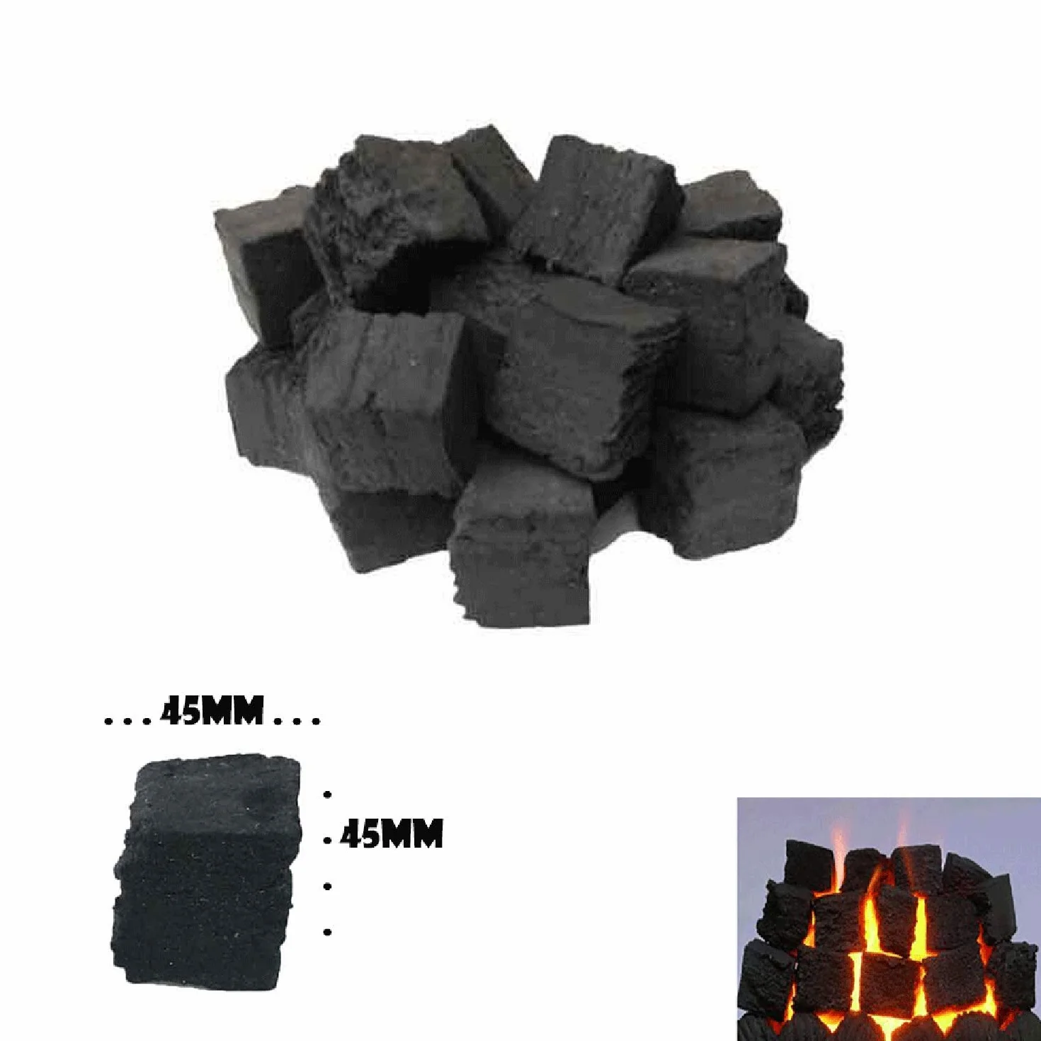 Caja de 20 carbones medianos para estufa a gas de Firebrand, embalaje de la marca