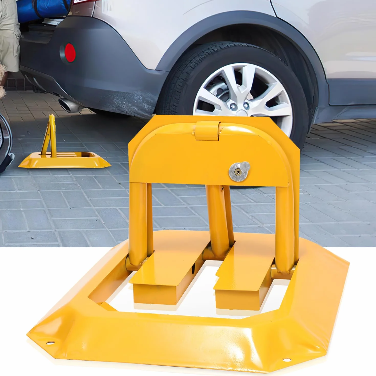 Eulenke 1 cerradura de aparcamiento con 3 llaves, Barrera de Parking, Barrera de estacionamiento Plegable, amarillo cerradura universal para aparcamiento