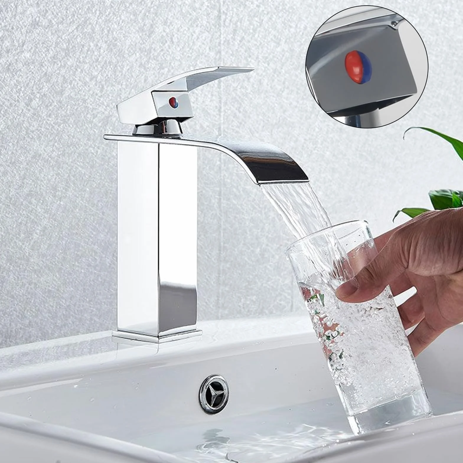 Grifo Lavabo Cascada Grifo de Lavabo Baño Grifos para Lavabos de Baño Grifo Monomando Lavabo con Altura de Pico de 110 MM Grifo Cascada con manguera de Salida Caliente y Fría Plateados(Cromo)