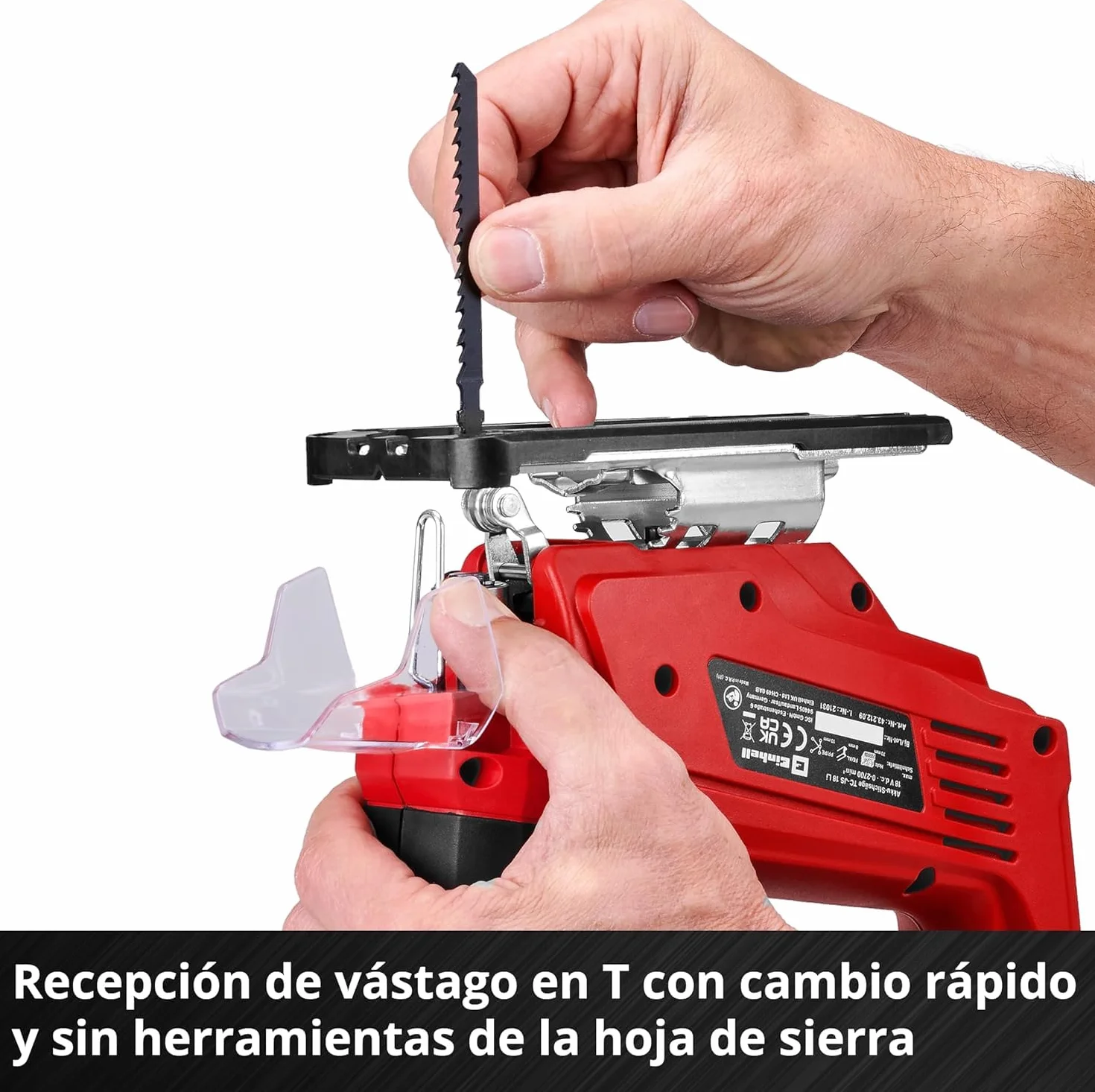 Einhell Sierra de calar a batería - TC-JS 18 Li - Solo Power X-Change. Litio-Ion, 18 V, incl. hoja de sierra de calidad KWB para madera, carrera pendular conmutable. No incluye cargador ni batería