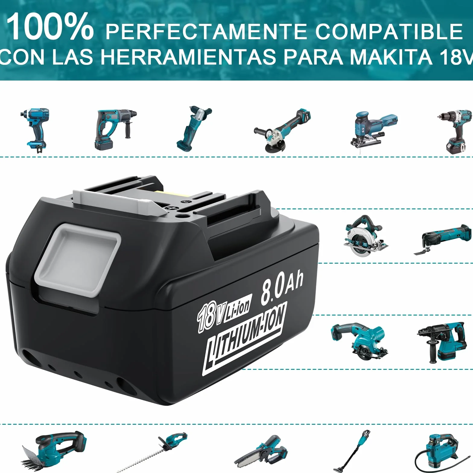 Batería de Repuesto para Makita 18V: 8000mAh Li-Ion Compatible con BL1860B BL1840 BL1830 BL1815 BL1835 BL1850B BL1845 194205 con batería de Herramientas LED (2 Unidades)