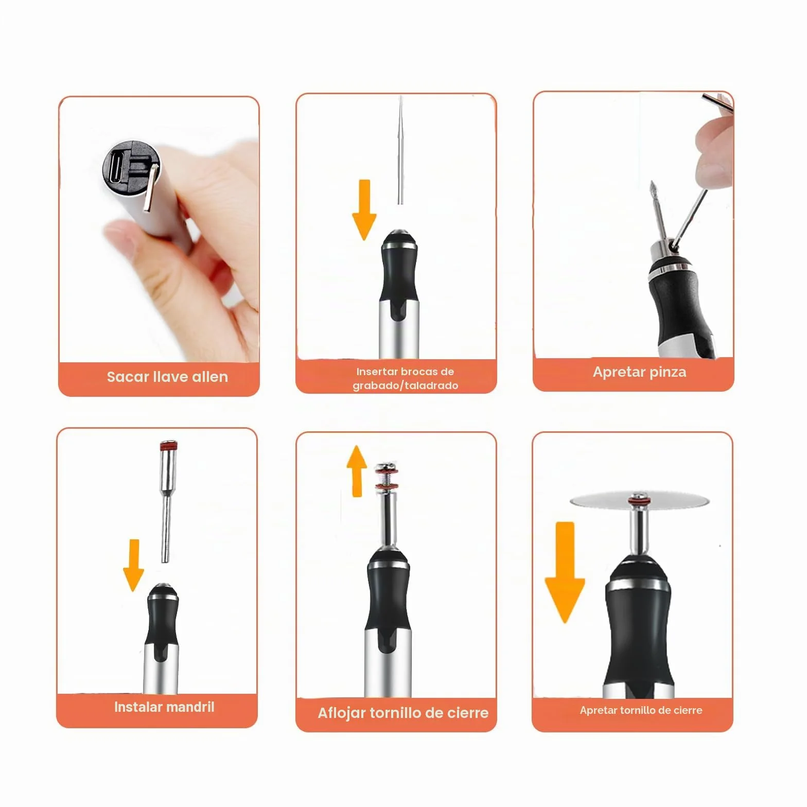 Kit de herramientas de grabado eléctrico de 60 piezas, bolígrafo de grabado recargable USB inalámbrico mini bolígrafo grabador rotativo para arte DIY, grabado en vidrio, madera, metal, piedra