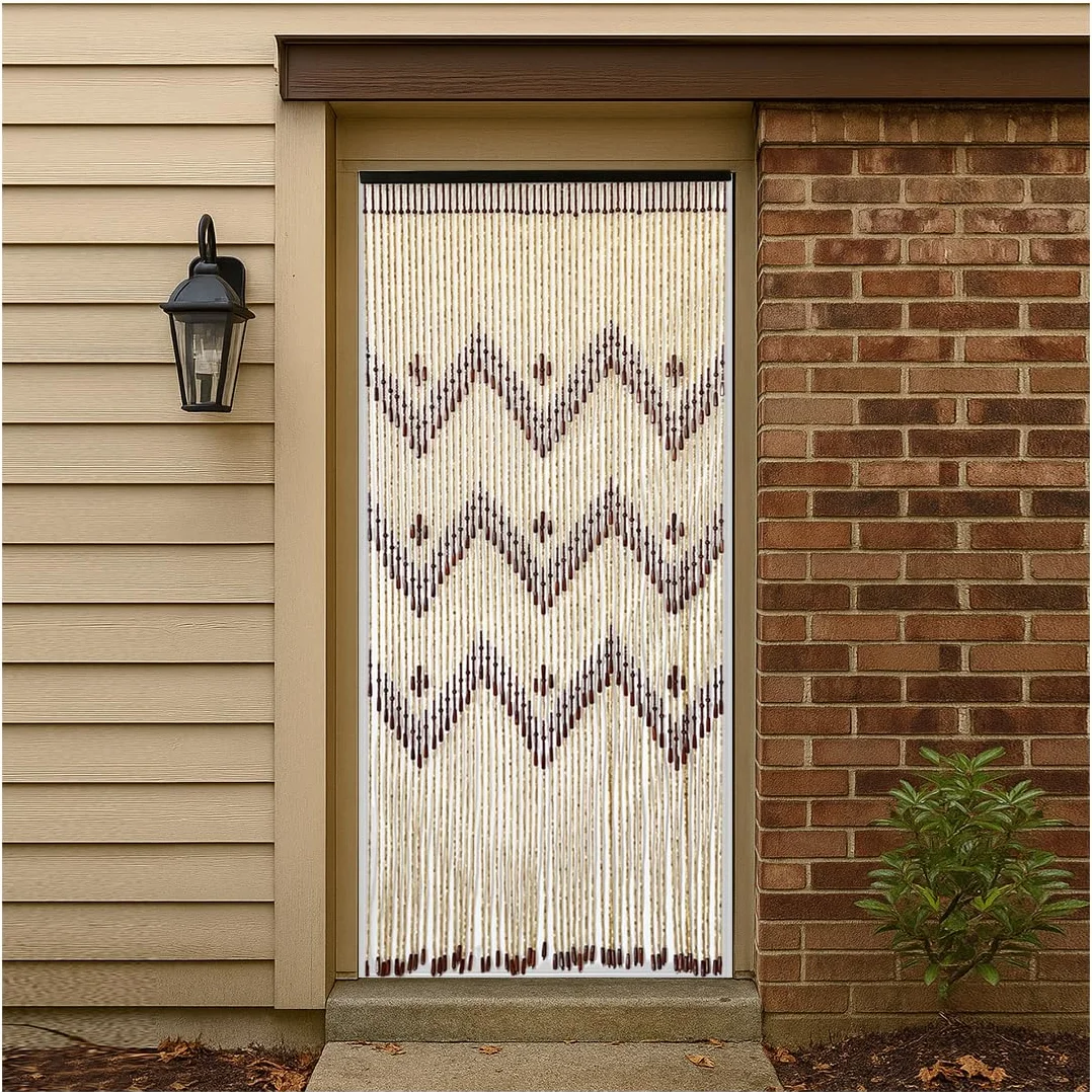 Acomoda Textil – Cortina para Puerta de Madera 90x195 cm para Terraza, Jardín, Balcón y Patio. Panel con Barra Resistente Interior y Exterior Antimoscas e Insectos de Facil Instalación. (Kato)