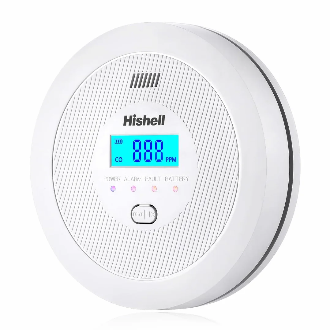 Alarma detectora de monóxido de Carbono, Sensor con Vida útil de 10 años, Monitor Detector de CO con botón de Prueba y Pantalla LCD, Alarma de CO alimentada por batería para el hogar, RV