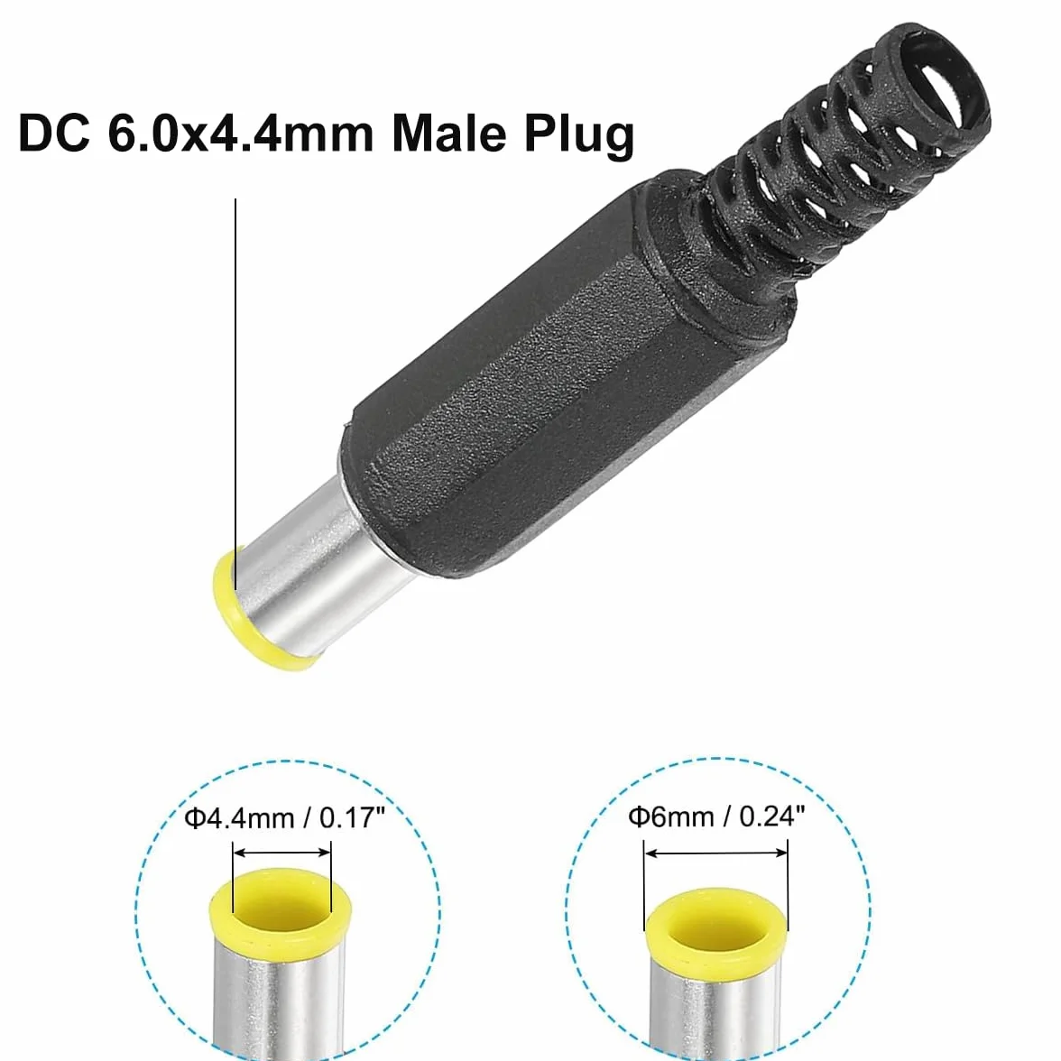 Conector macho CC de 6,0 x 4,4 mm, conector de soldadura macho de 6,0 mm x 4,4 mm, enchufe de alimentación CC, adaptador de conector de barril DIY