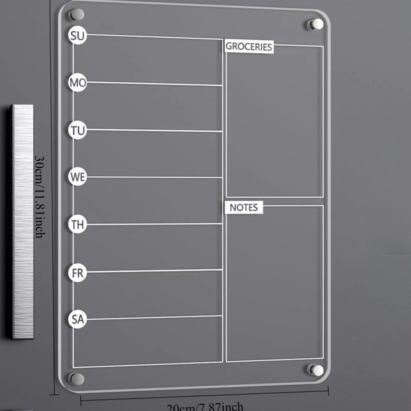 Acrylic Meal Planner, Magnetic Whiteboard Weekly Planner with 8 Markers, Erasable Note Board for Shopping List, Chore Chart