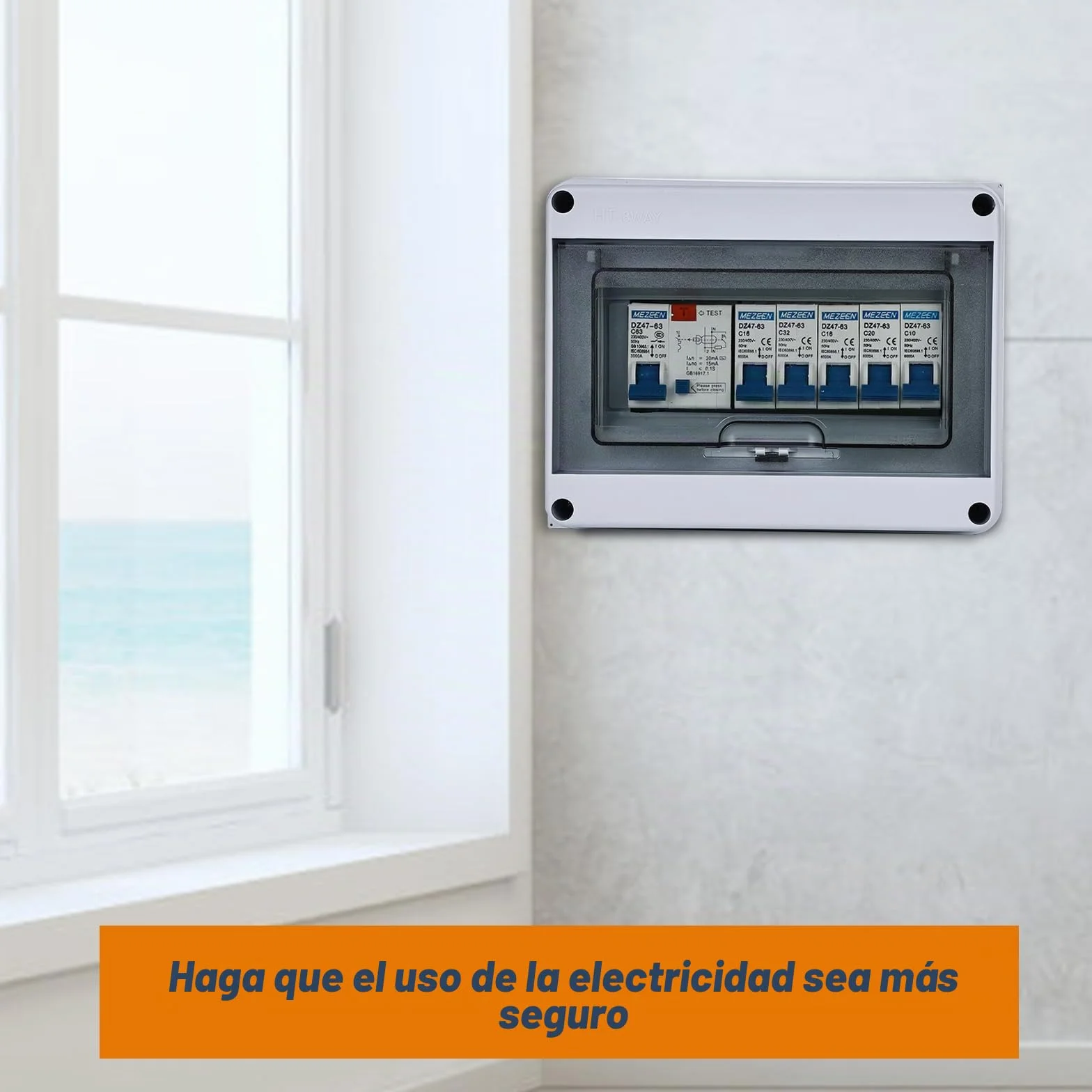 Nizirioo Caja de distribución de superficie IP65 resistente al polvo: interruptor automático de 63 A, interruptor de aire 2 x 6 A+10 A+20 A+32 A para jardín y exteriores