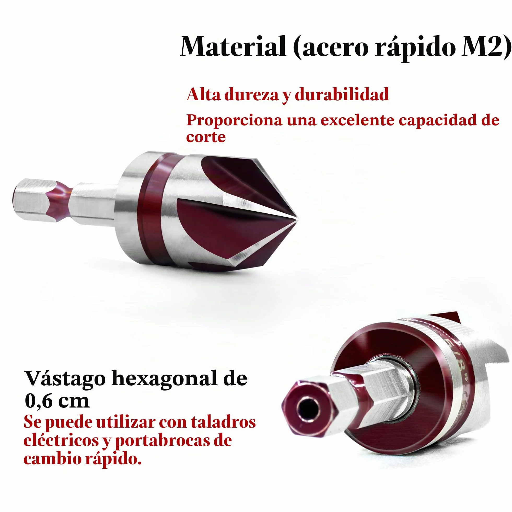 ASNOMY Juego de 5 Brocas Avellanadoras Cónicas de 82° para Metal y Madera - Avellanador y Desbarbado con Puntas Biseladas