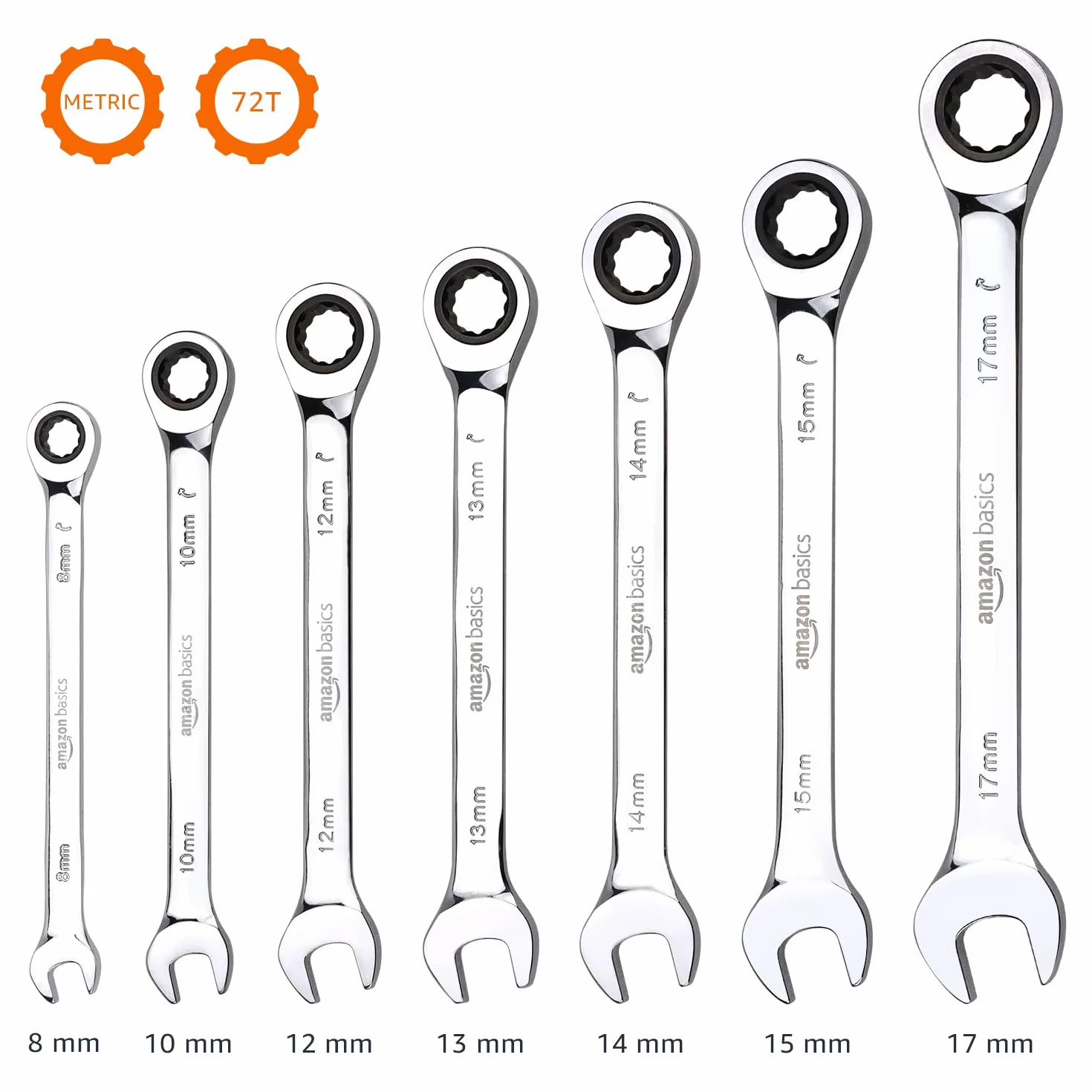 Amazon Basics Juego de llaves de trinquete, combinadas, métricas, 7 unidades