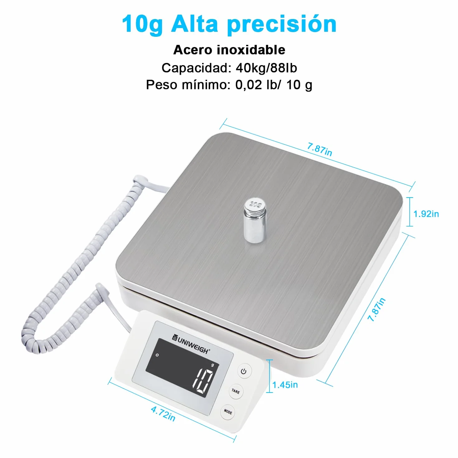 UNIWEIGH Báscula Postal Digital 88lb/0.1oz con Tare y LCD, para Paquetes Pequeños