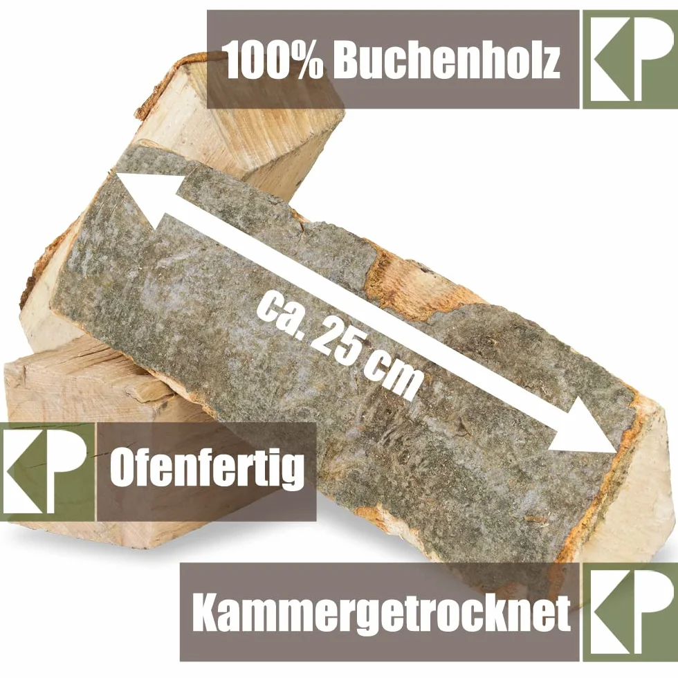 Leña Madera 25 cm para Estufa y Chimenea Brasero Parrilla Cesta de Fuego Troncos de Madera de Haya 30, 60 o 90 kg Kingpower, Cantidad:30 kg