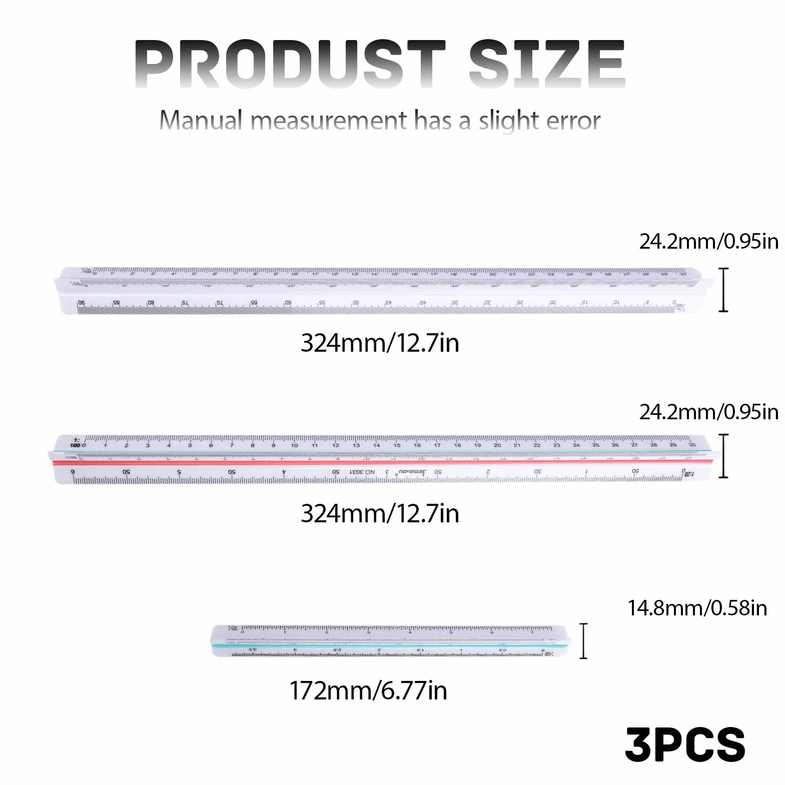 Regla de Escala de Plástico 30 cm Escalimetro con Grabado Láser 1:20 1:25 1:50 1:75 1:100 1:125 1:200 1:250 1:300 1:400 1:500 para Arquitectos Ingenieros