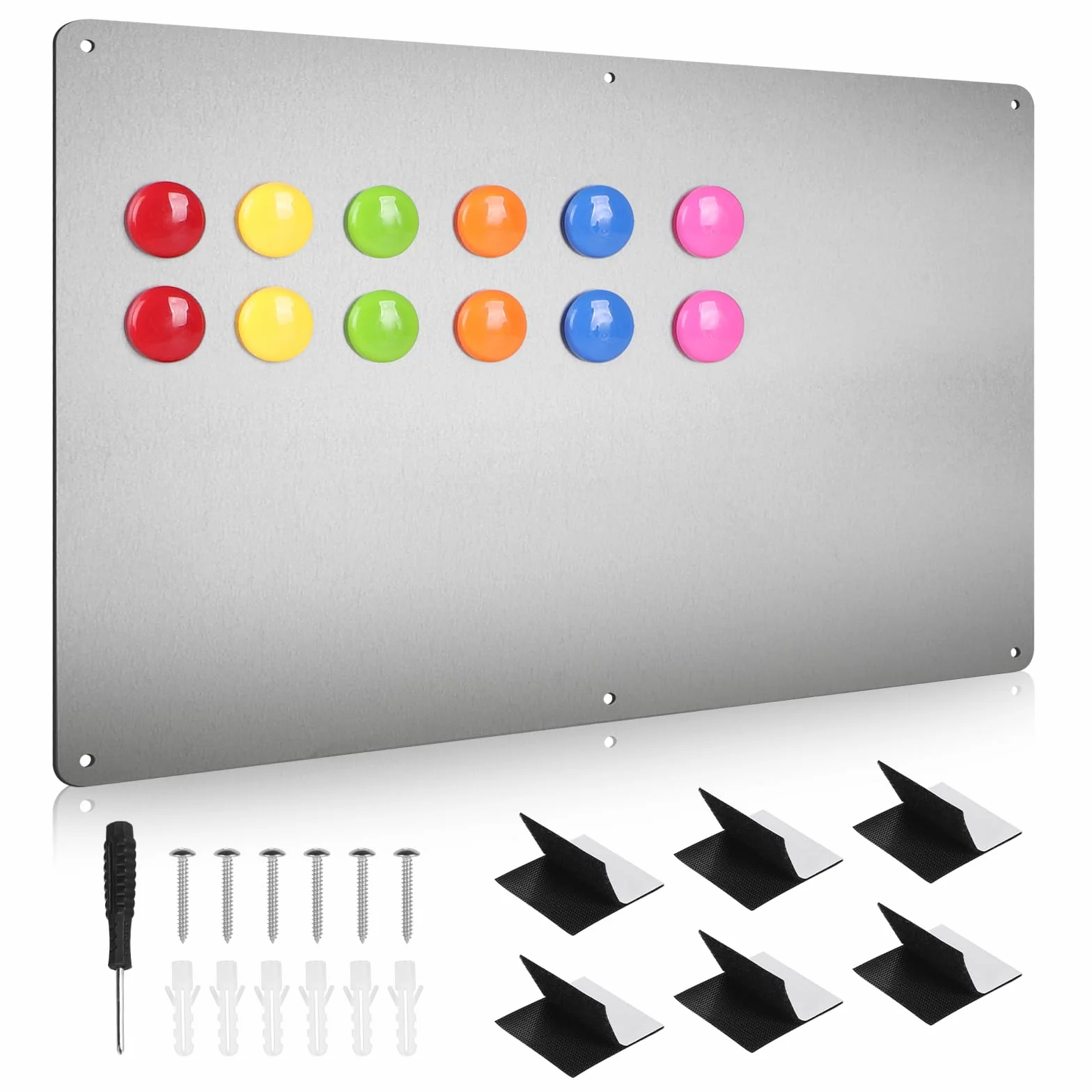 DBREAKS Pizarra Magnética de Pared, 42x30x0.08cm Tablero Magnetico, pizarra cocina con 12 Imanes, Quadro Magnetico de Metal, Pizarra Para Cocinas y Oficinas(Plateado)