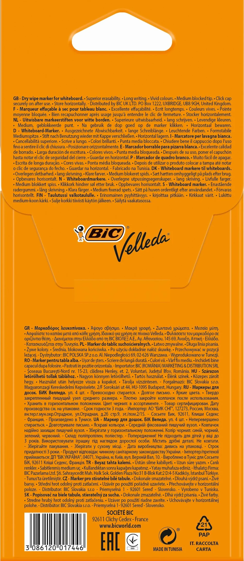 BIC Velleda 1741 - Rotuladores de pizarra blanca, punta media (4.5mm), caja de 4 unidades, colores surtidos