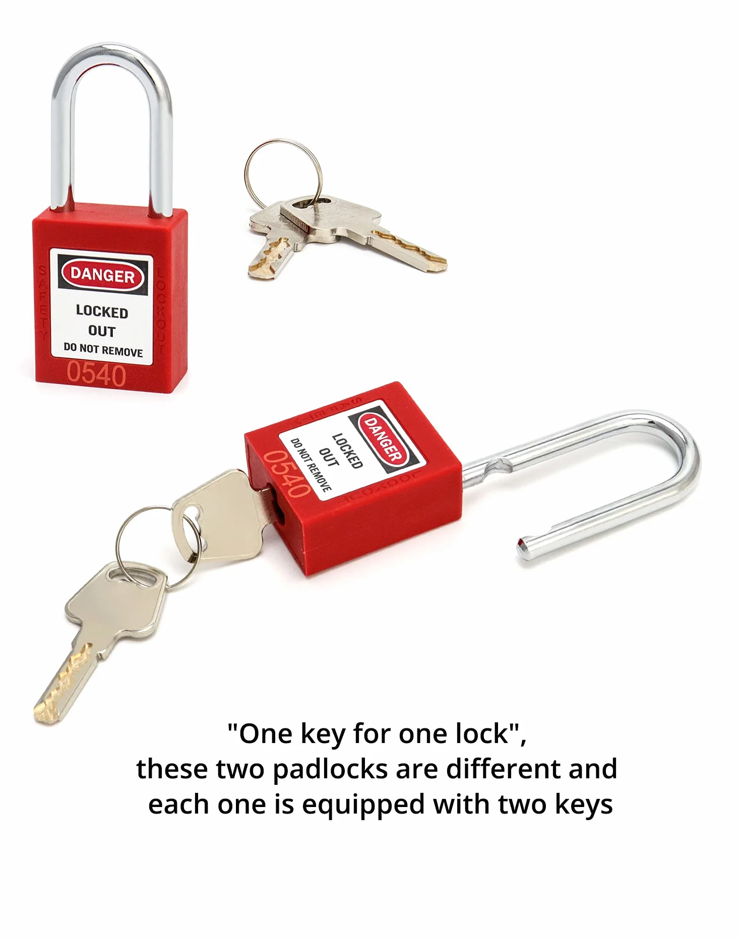 QWORK® Candado de seguridad rojo para bloqueo y etiquetado, 10 paquetes candados con 20 Clave, 38mm Steel Shackle