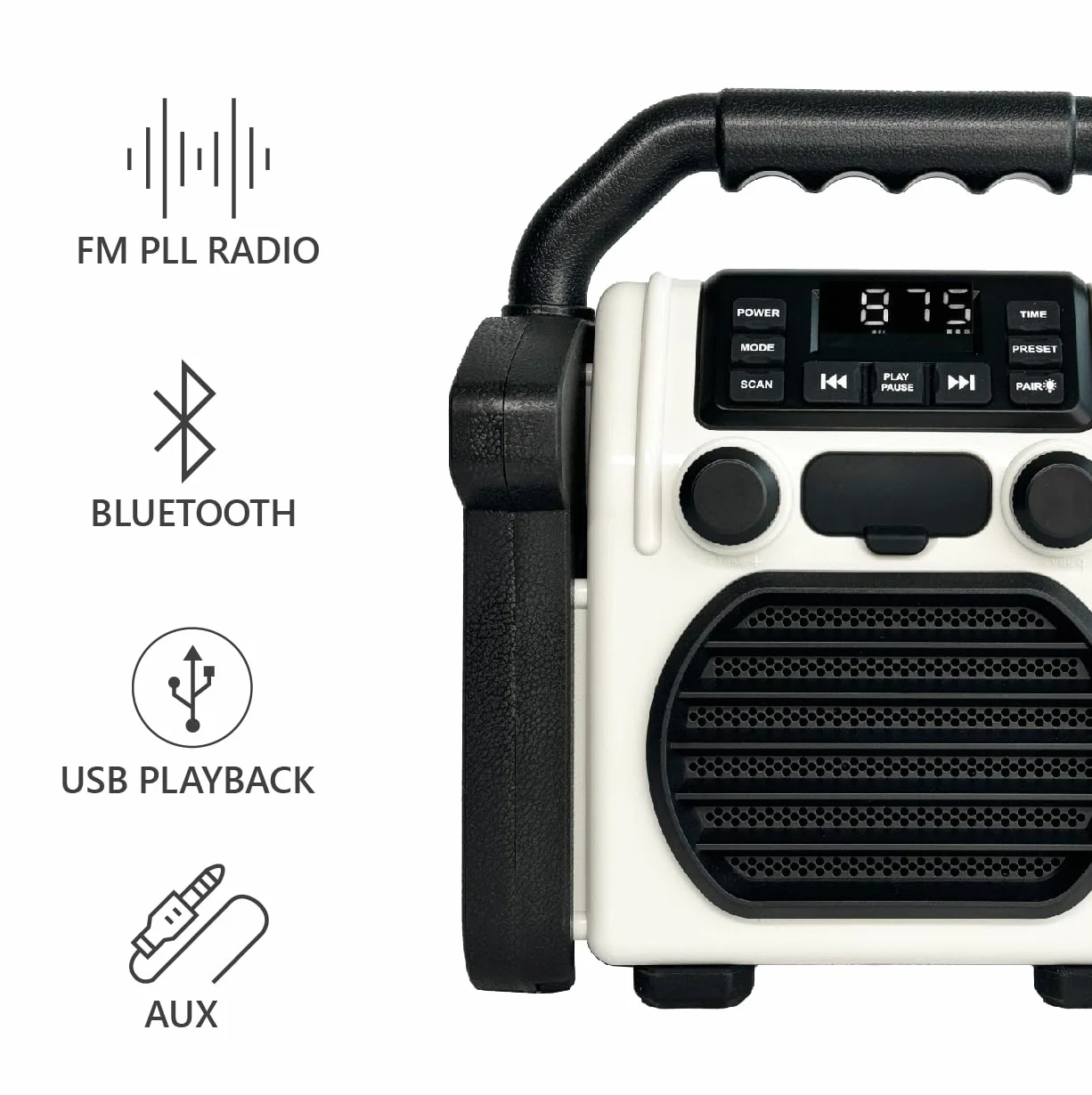 BR 230 BT - Radio para Obras con Bluetooth, Color Amarillo neón/Blanco Roto, Silva Schneider - Radio Digital PPL, 100 W, IP55 Resistente al Polvo y al Agua, batería de 4000 mAh, función de Carga USB