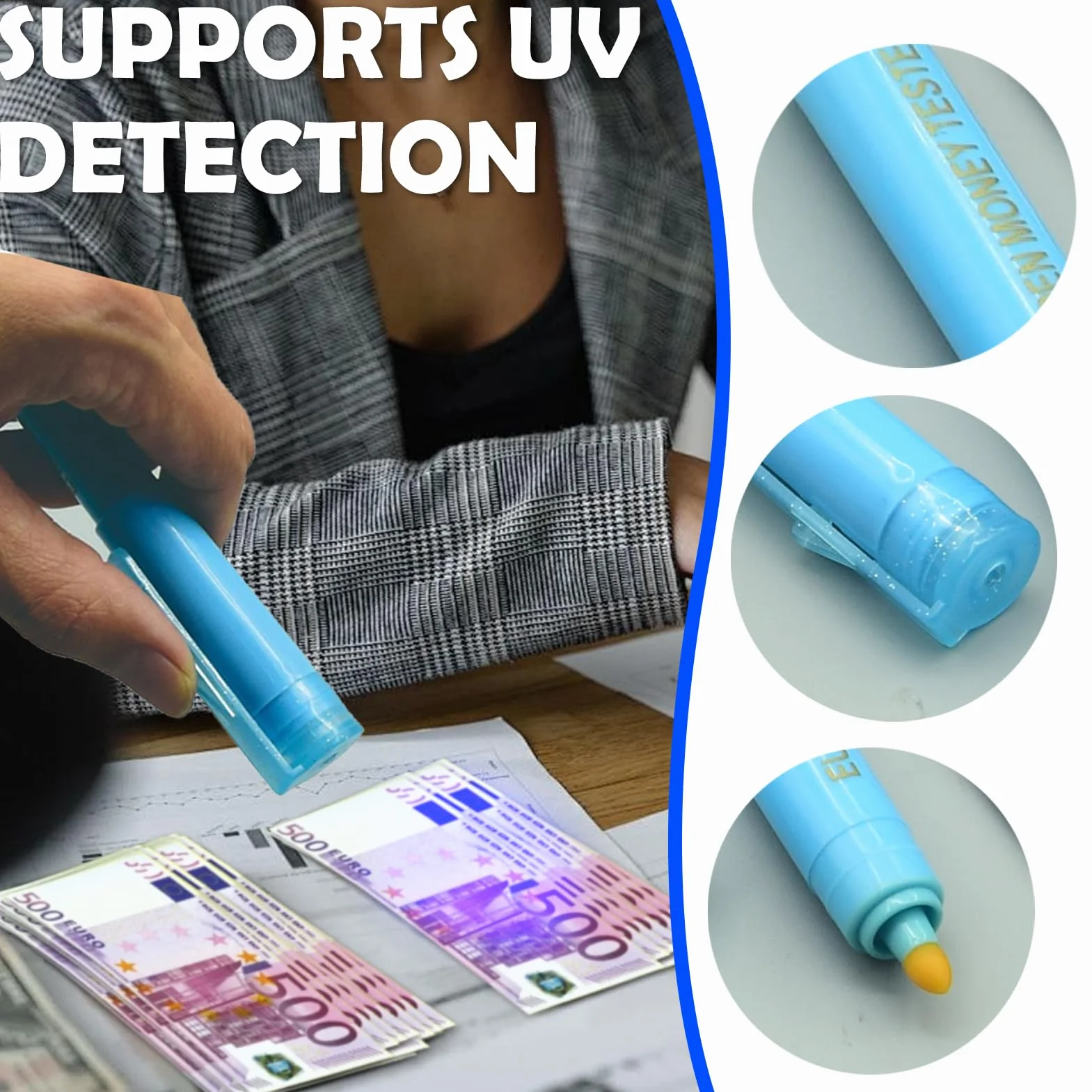 Bolígrafos Detectores de Billetes Falsos con Luz UV, Detector Portátil para Euros, Dólares, Libras