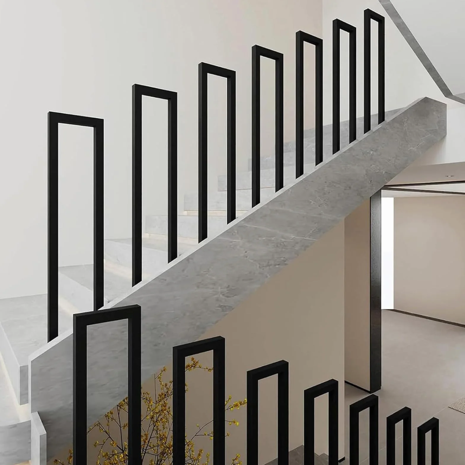 Barandilla Escalera Interior, Pasamanos Escalera en Forma de U, Barandillas Escaleras para Villas, Balcones, Pasillos, Apartamentos, Interiores y Exteriores (85cm, Negro)