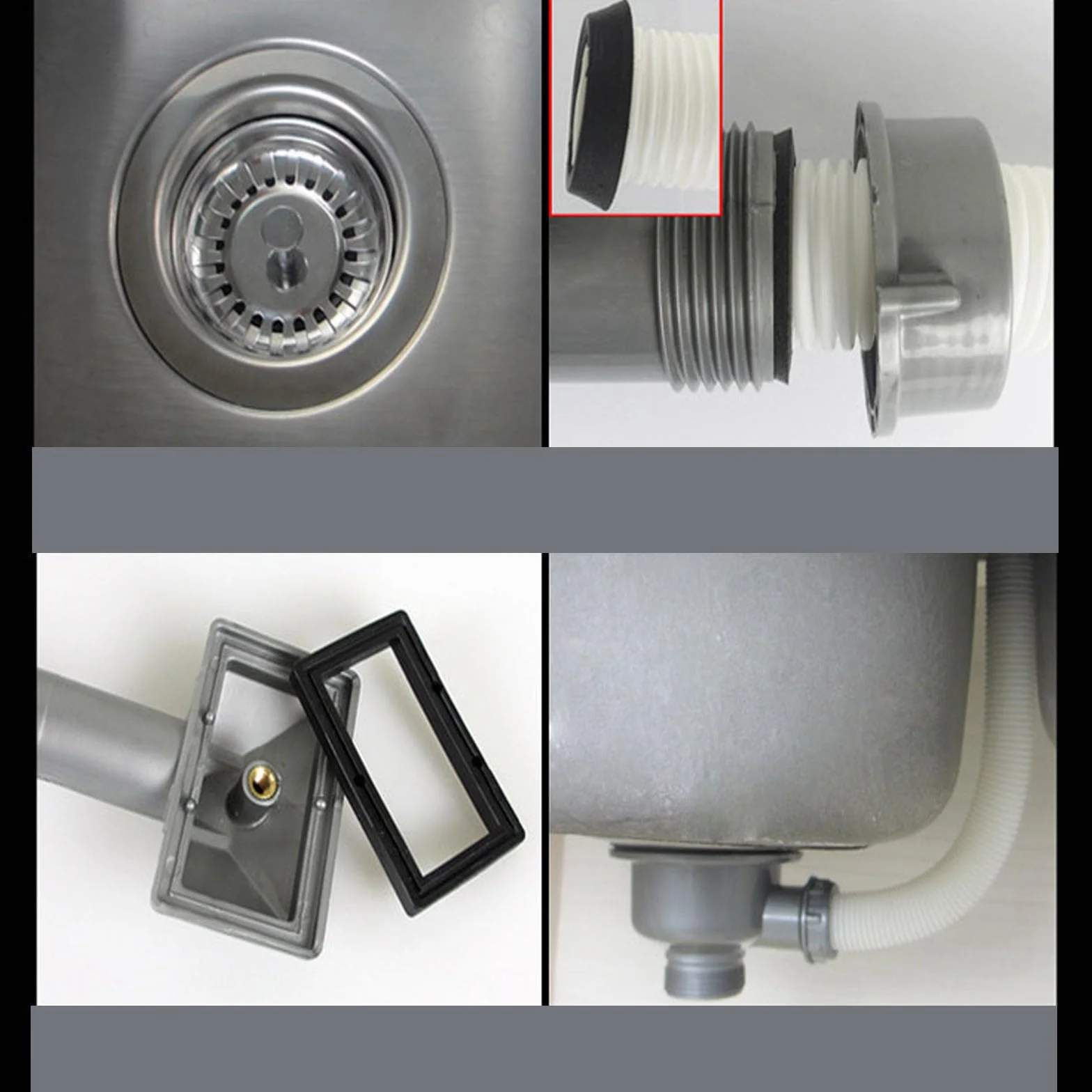 Válvula de cesta de acero inoxidable para desagüe de fregadero con rebosadero 114 mm sifón de cocina