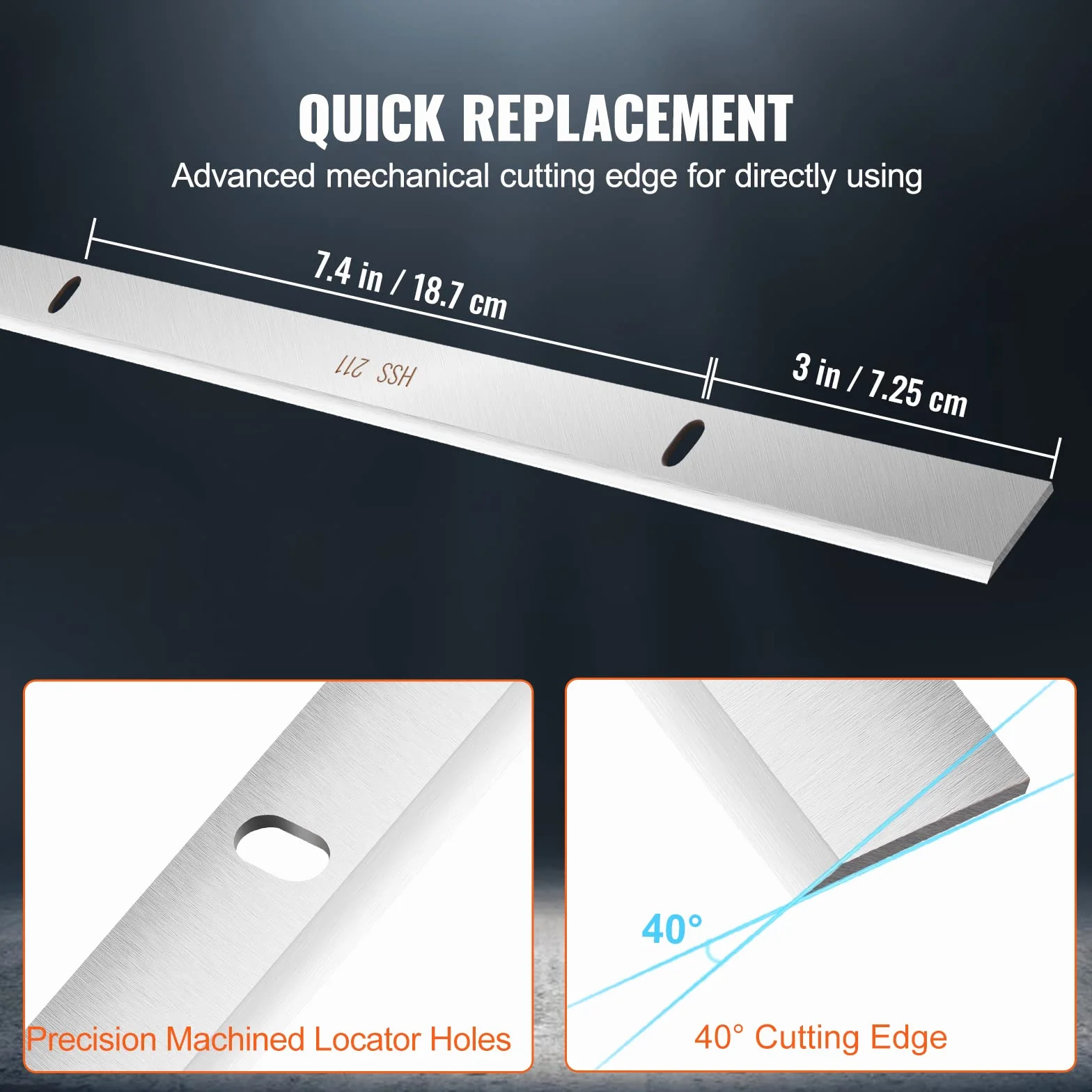 VEVOR Cuchillas para Cepilladora Eléctrica 3 Pcs Acero de Alta Velocidad Borde Único Cuchillas de Cepilladora para Carpintería Ángulo de Bisel 45° Cuchillos HSS para Planes para Cepilladora HRC55-60