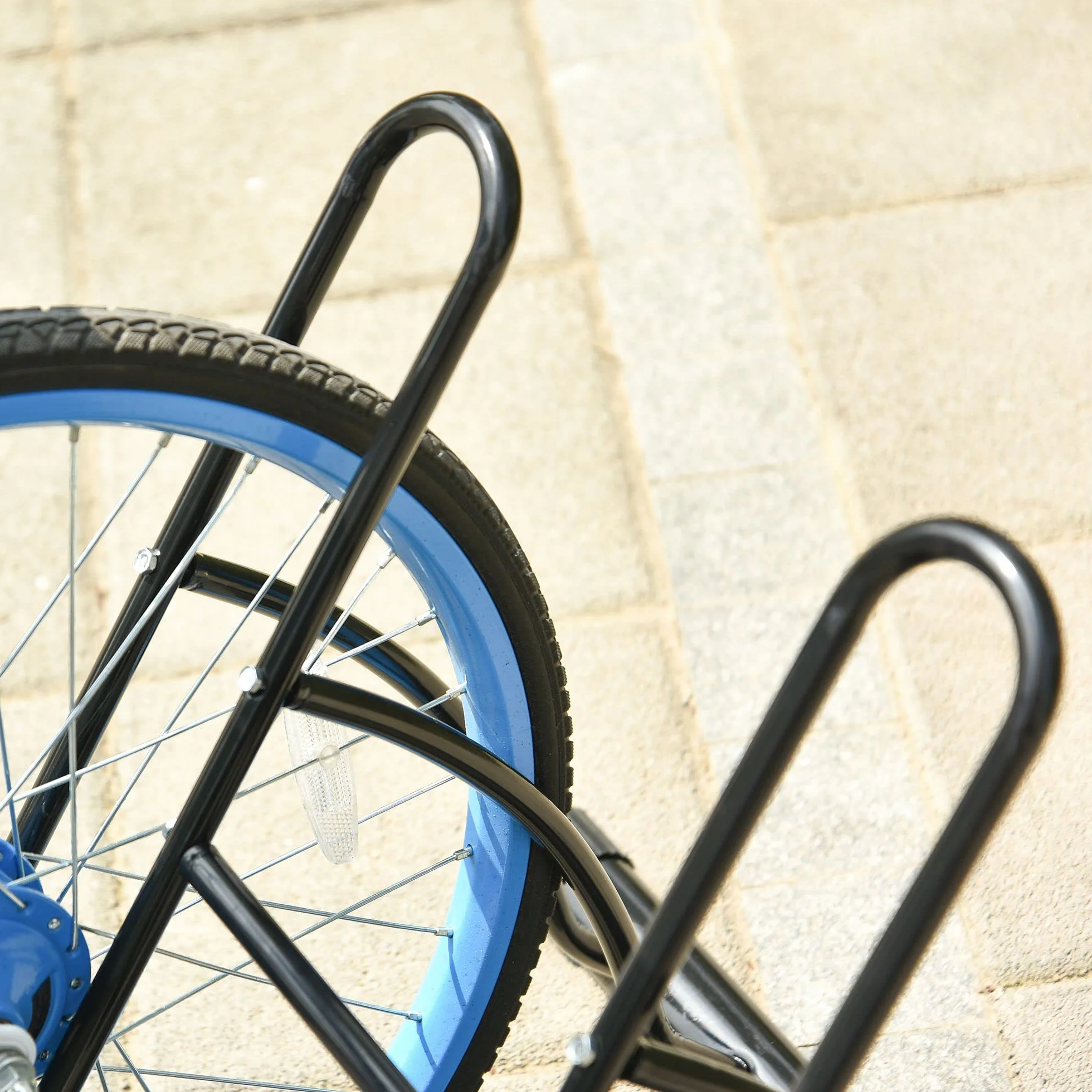 HOMCOM Soporte para Aparcar 2 Bicicletas, Aparcamiento Estacionamiento para Bicis, Inferir 65mm de Ancho, Fácil de Montar, Almohadilla Antideslizante, Interior y Exterior, 60x54x57 cm, Negro