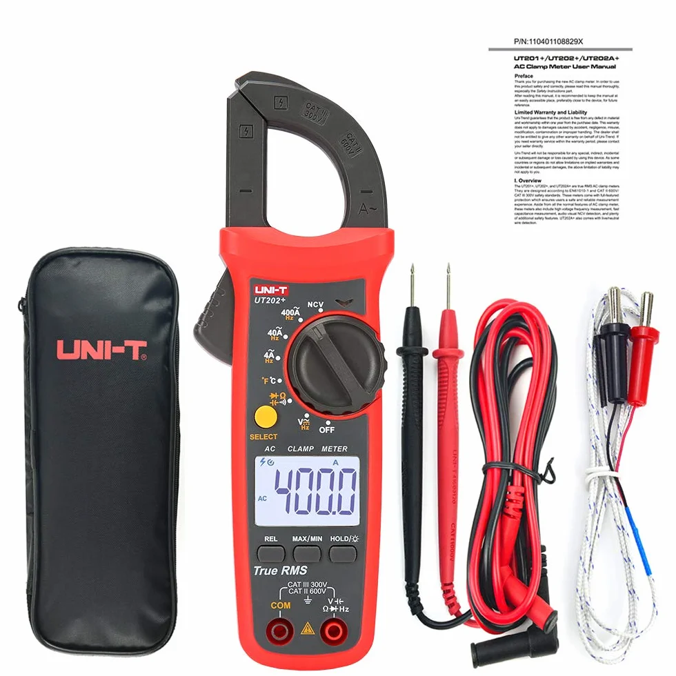 UNI-T UT202+ - Multímetro para coche con pinza de medición de corriente con pantalla LCD