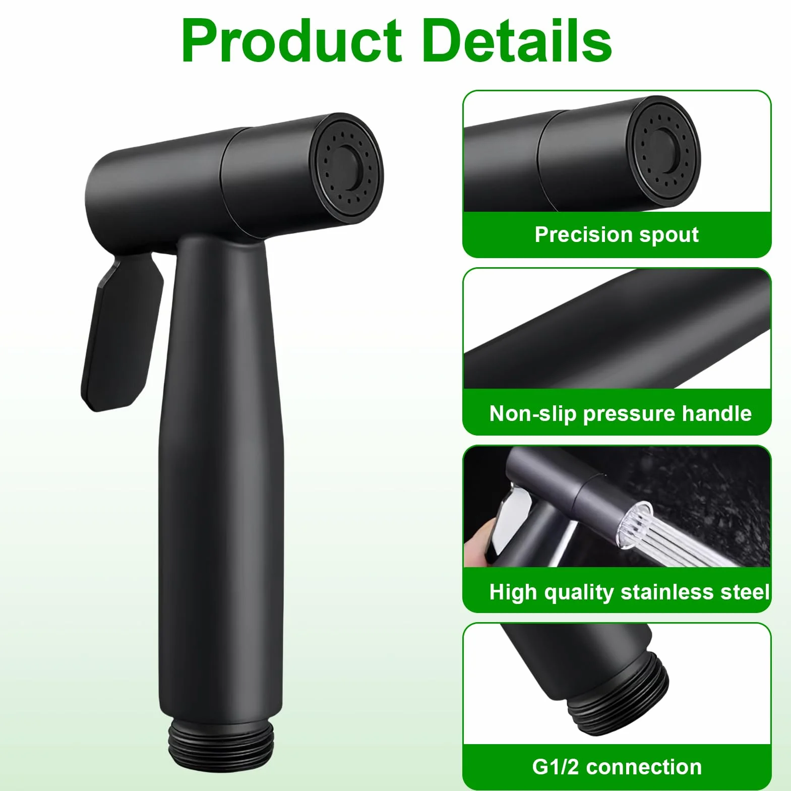 Bidé Handbrause acero inoxidable G1/2 cabeza de ducha negro