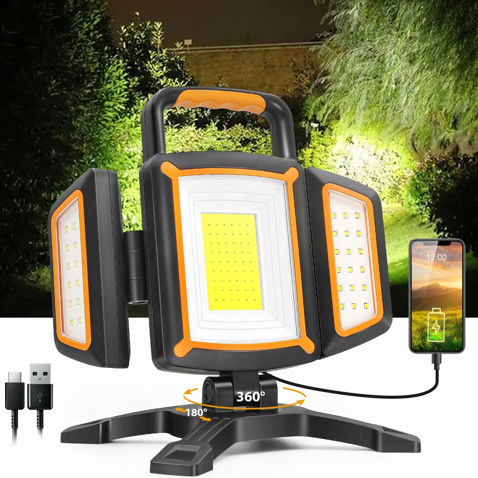 SYLSTAR Foco LED Recargable 30W, 3000LM Foco LED Bateria con Imán, 5 Modos Focos Portatil y Función Powerbank, Plegable y Trabajo, Impermeable para Obra Taller Camping Garaje Pesca Emergencia
