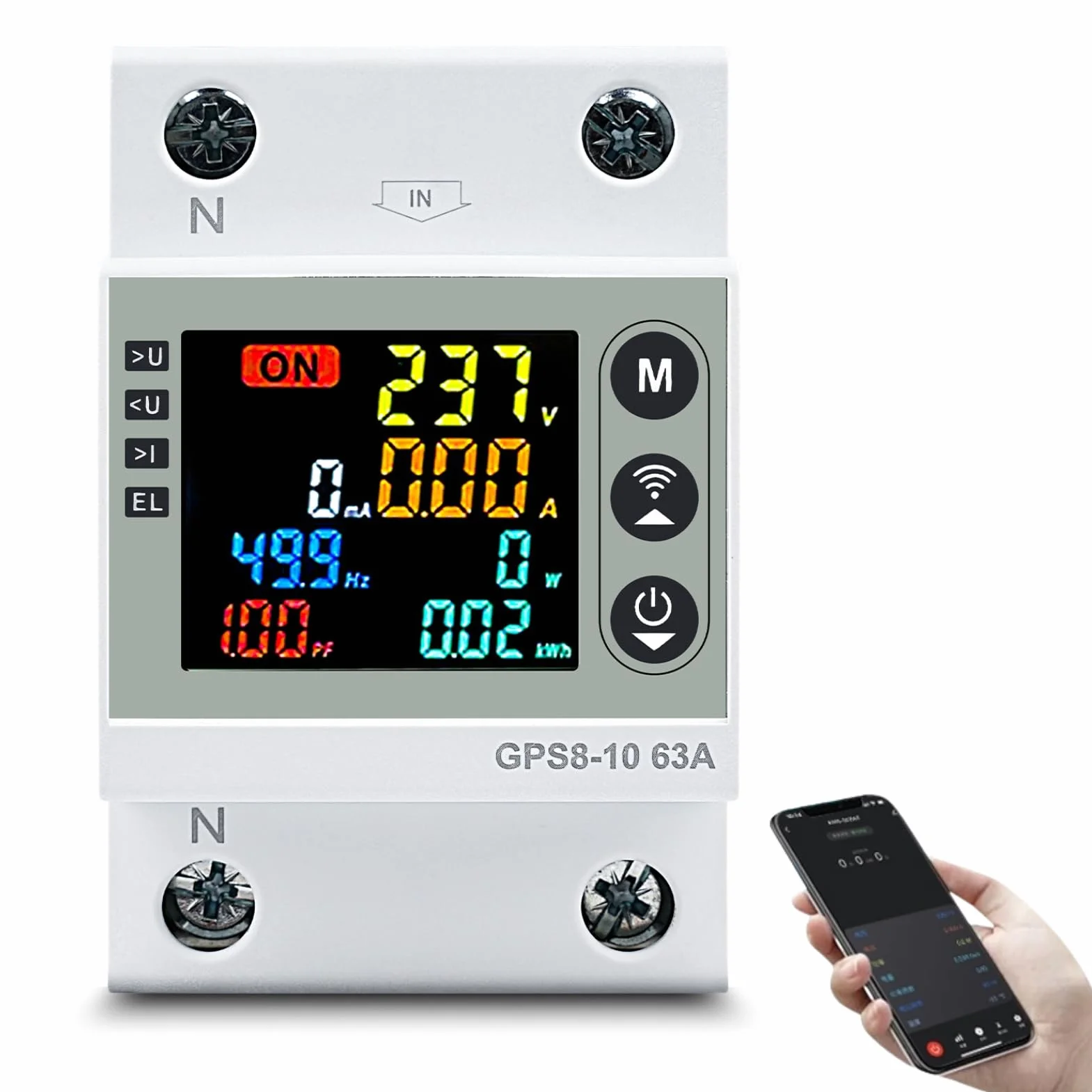 Jadeshay Disyuntor Diferencial WiFi 10mA-400mA 63A Medidor de Energía Intelligente Dispositivo de Protección contra Sobretensión Subtensión y Fugas Pantalla a Color,Control Remoto Via Tuya App
