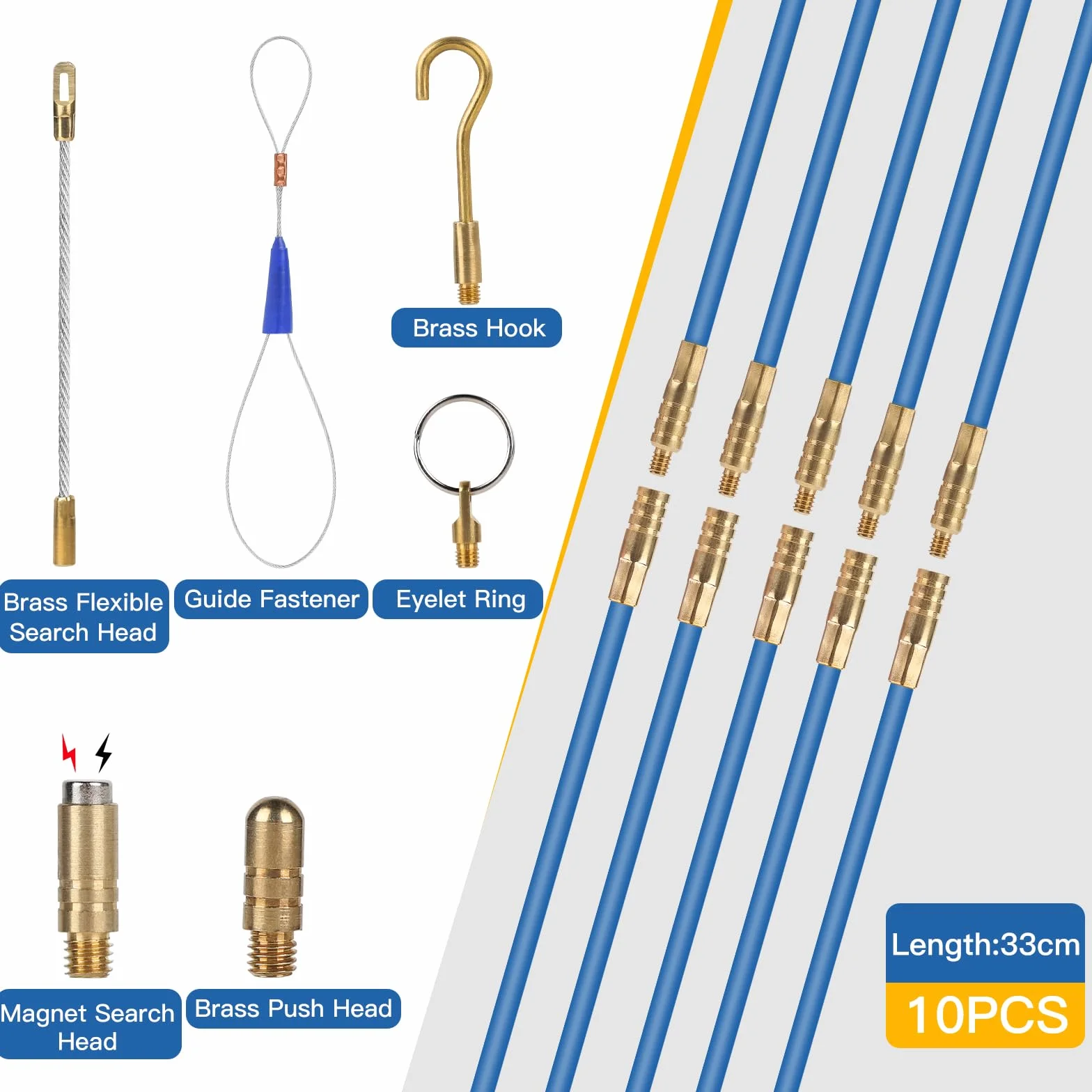 EFUTURETIME 10 x Guia Pasacables Profesional 33cm (Ø 4mm) Aguja Flexible de Fibra de Vidrio, Guia Cable Puller con Accesorios