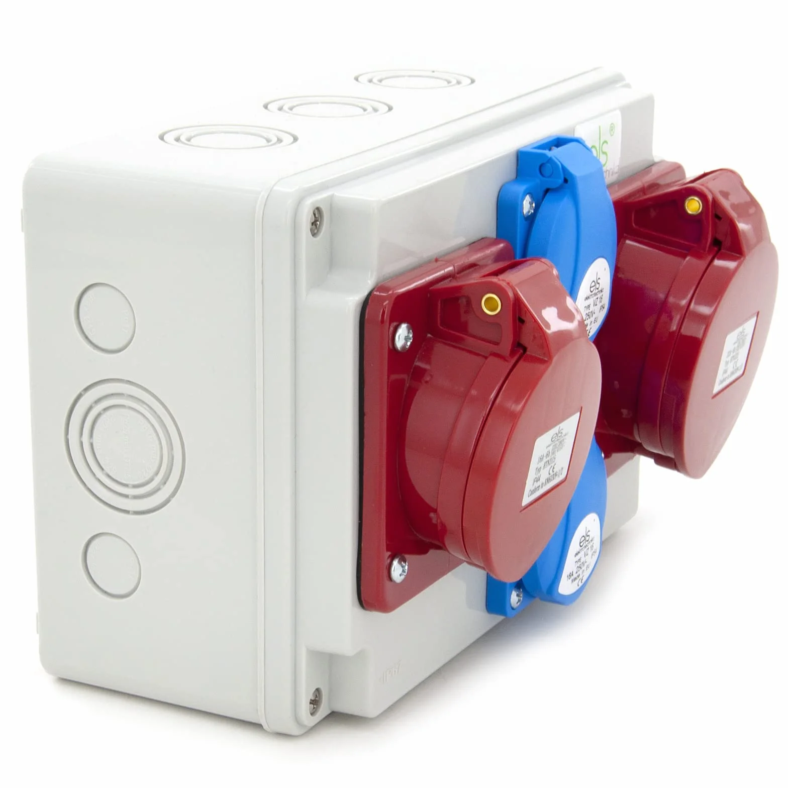ELS Elektrotechnika Distribuidor de corriente de pared 2 x 230 V Schuko + 1 x CEE 32 A + 1 x CEE 16 A, distribuidor de corriente para interiores y exteriores, talleres y fábricas