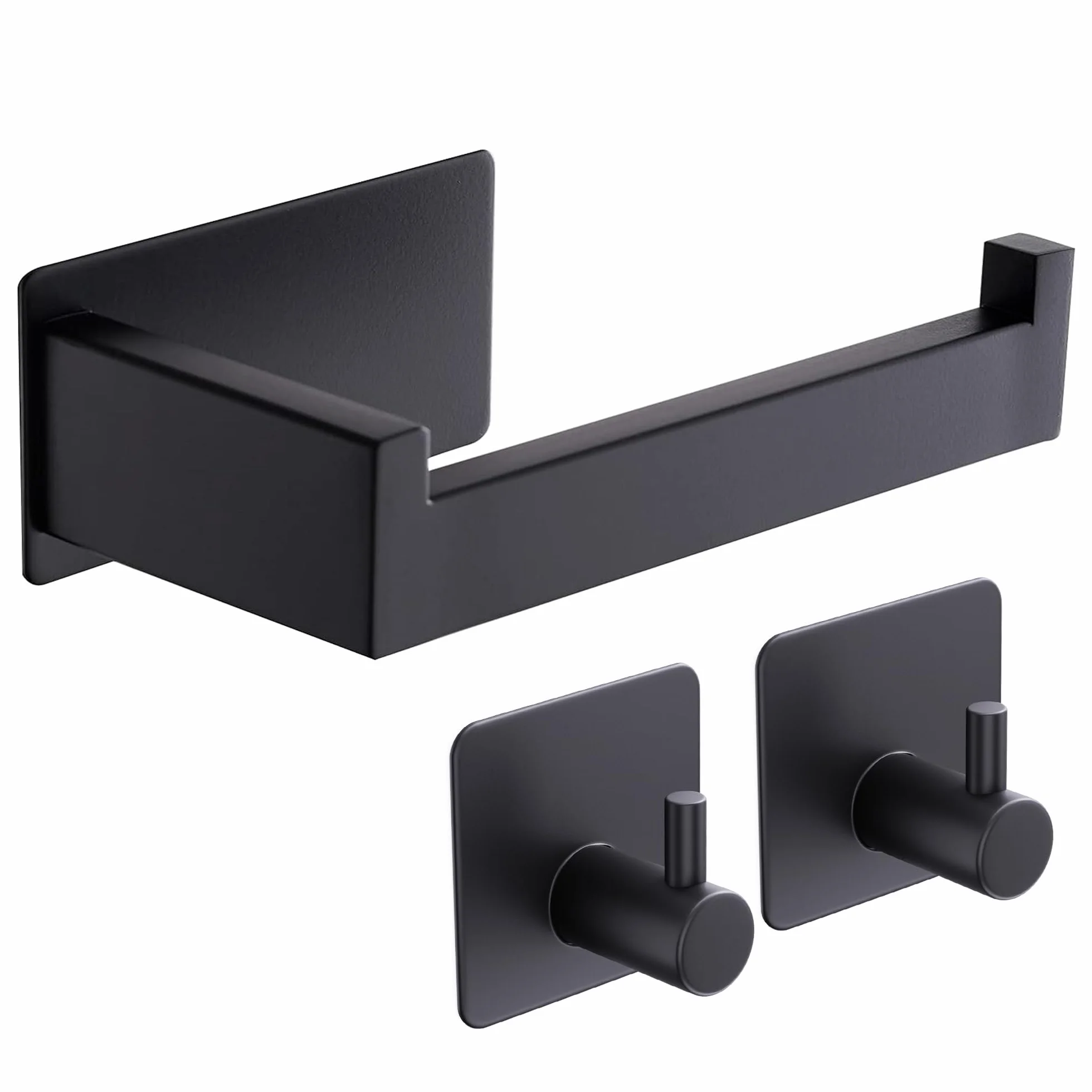 Aikzik Soporte para papel higiénico negro, portarrollos sin taladrar de acero inoxidable con 2 ganchos adhesivos