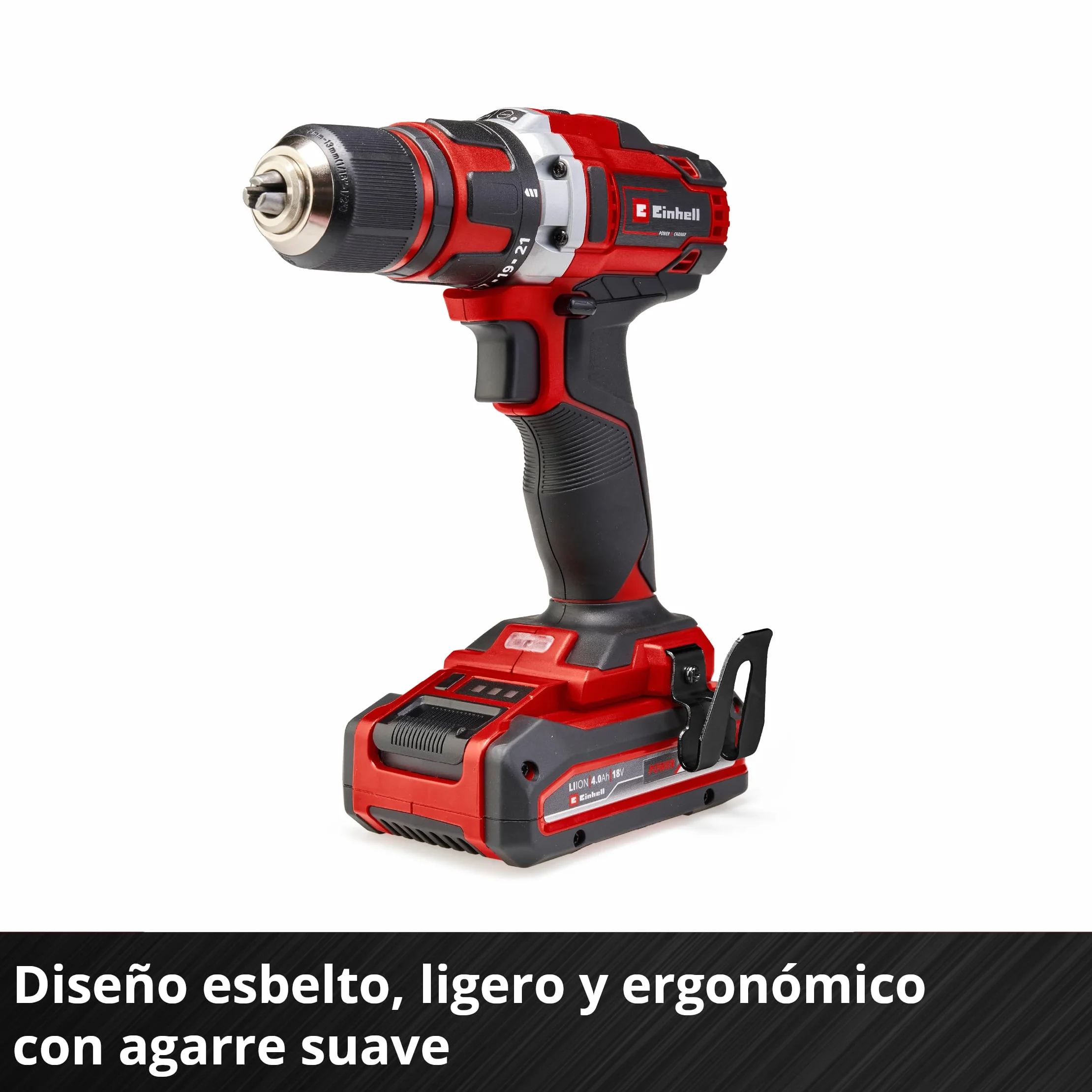 Einhell Taladro atornillador a batería TE-CD 18/40 Li-Solo Power X-Change (iones de litio, 18 V, par máximo de 40 Nm en 21 niveles, Softgrip, sin batería y cargador)