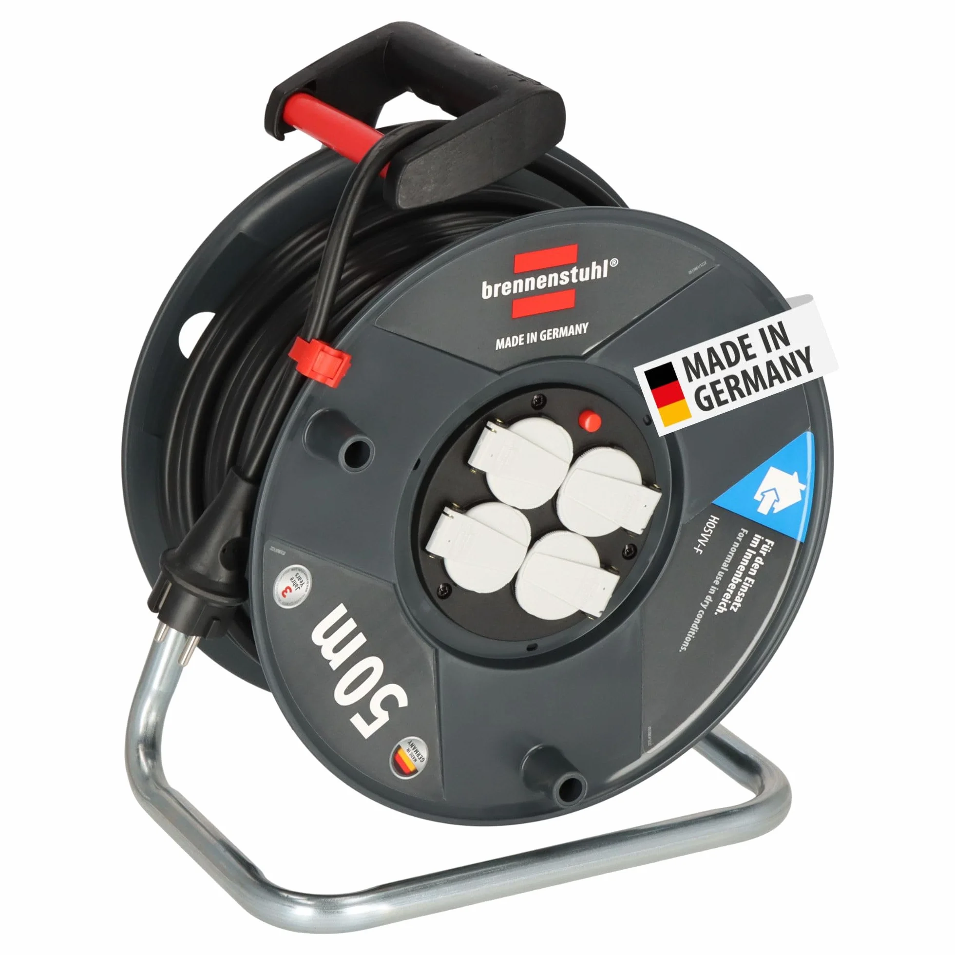 Brennenstuhl Garant V2 - Carrete alargador de cable (50 m, plástico especial, con protección contra sobrecalentamiento, fabricado en Alemania)