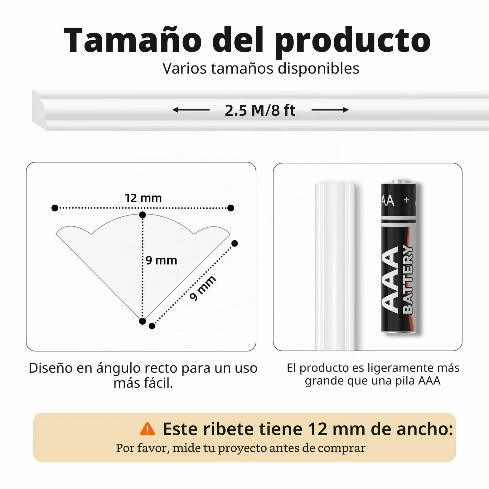 Molduras Pared Autoadhesivas 2,5m - Moldura Decorativa PVC para Paredes y Techos, Borde Flexible para Muebles y Suelos, Pintable & DIY (12mm)