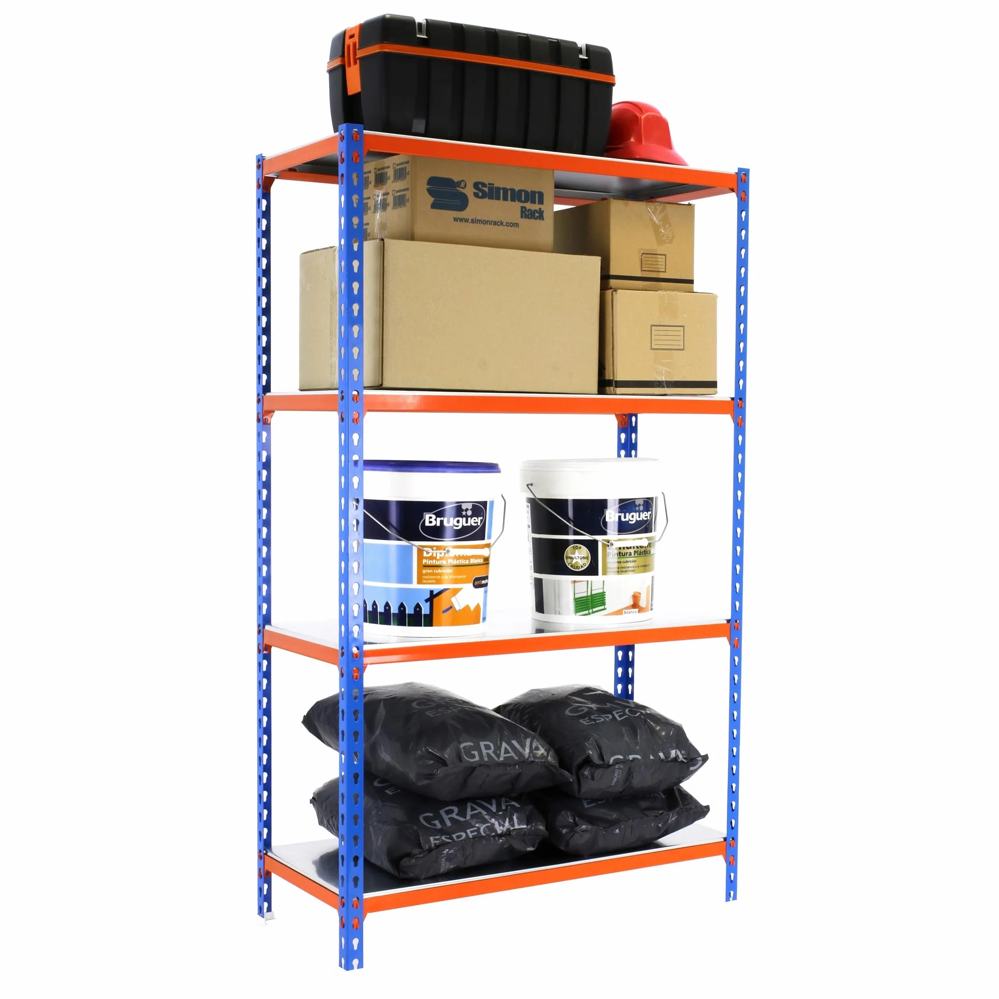 Simon Rack Estanterias Metalicas, 1500x1100x400 mm, 4 Baldas de Metal, 200 kg de Punto Flexión, Estanterias Almacenaje, Azul/Naranja/Galva - Simonclick