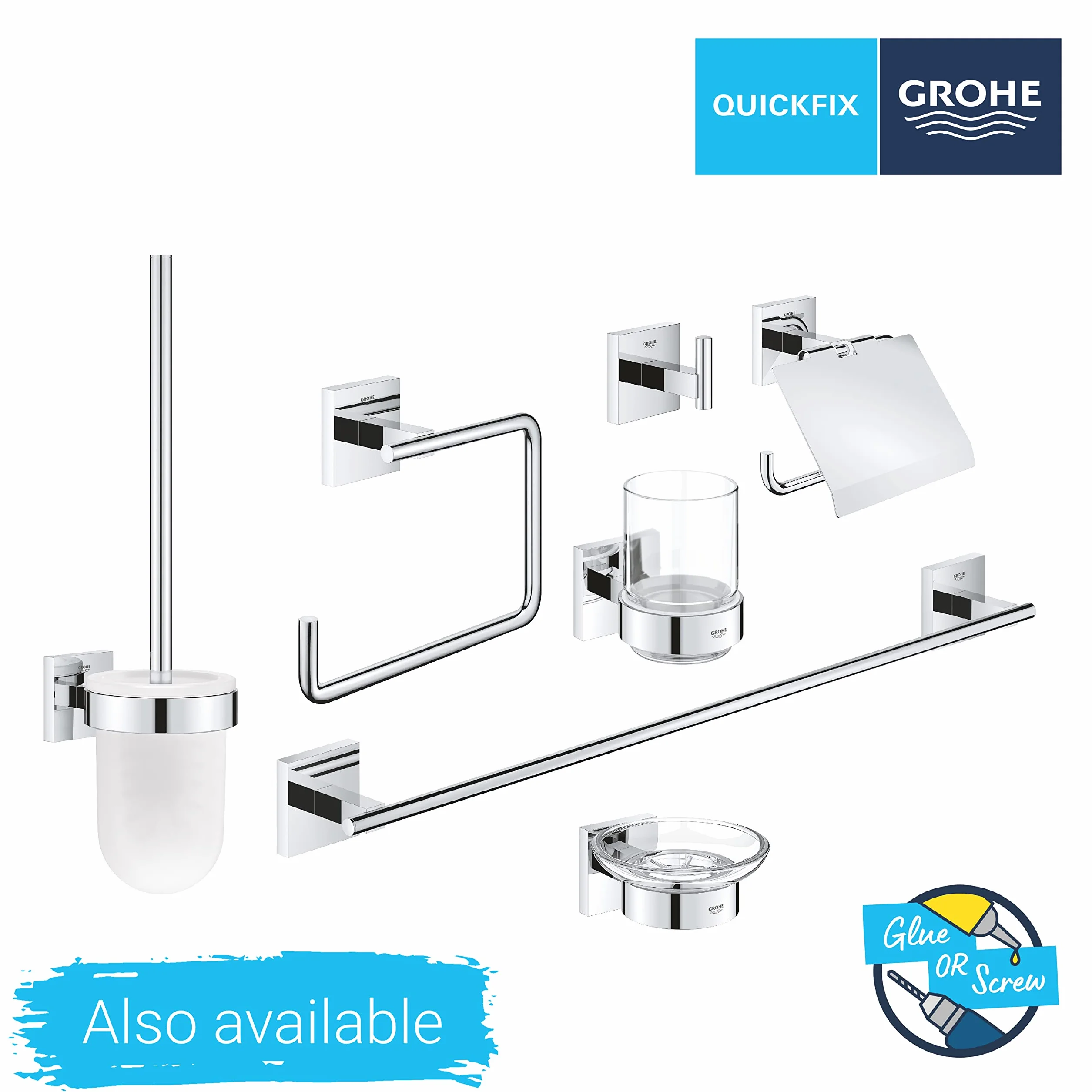 Grohe Start Cube Spare QuickFix - Portarrollos de Barra, Cromo, para Pegar (Pegamento QuickGlue A1) o atornillar, Ref. 40979000