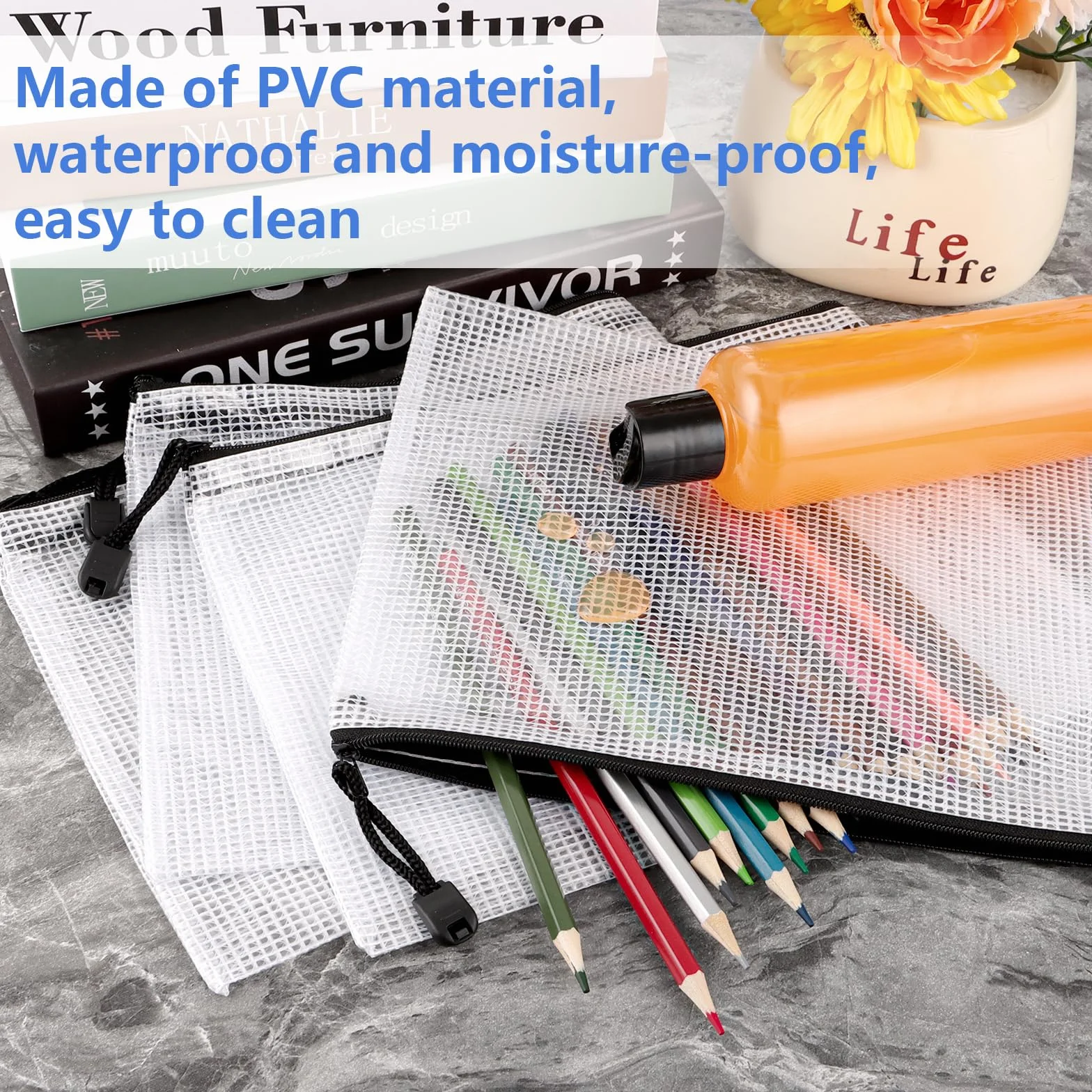 Bolsas para documentos A5 impermeables con cremallera, 40 unidades
