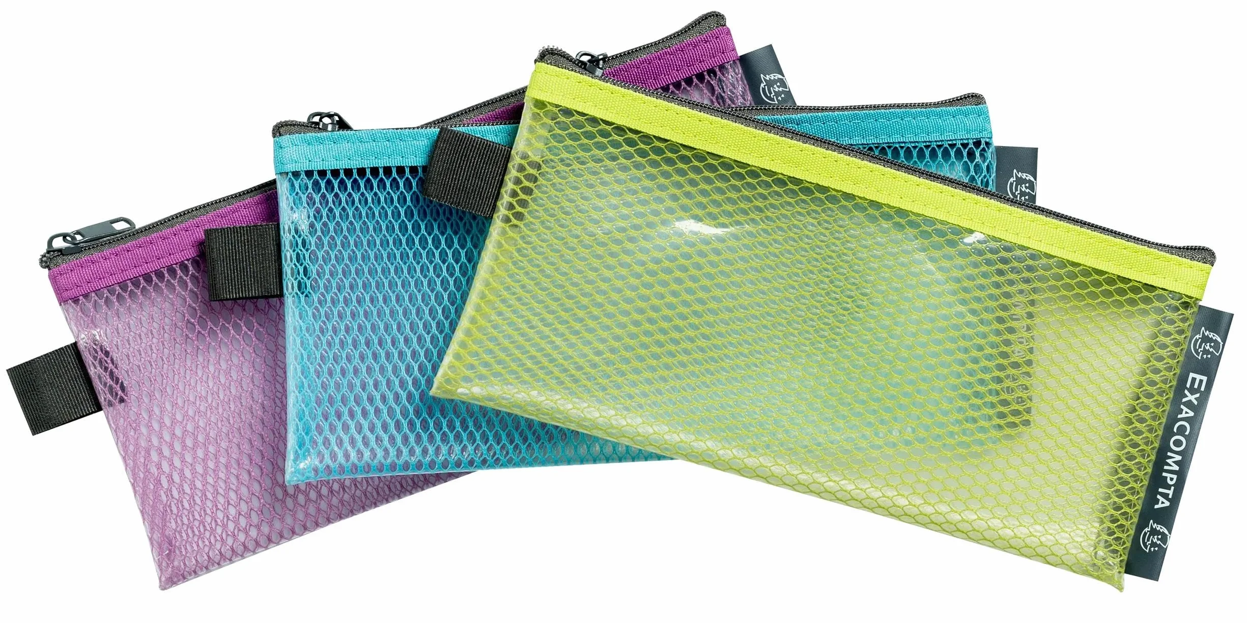 Exacompta - Ref. 38110E - Paquete de 3 bolsillos con cremallera EVA Pop'N Co – Tamaño: 10 x 21 cm – Tamaño clasificado 8 x 18 cm – Colores surtidos