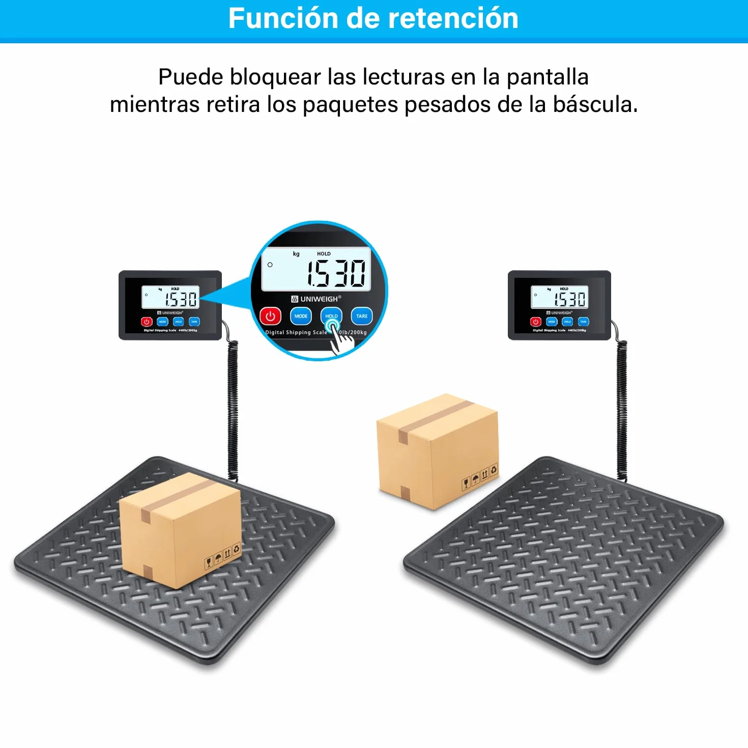 UNIWEIGH Báscula digital de precisión 10 g, plataforma de acero, para paquetes, con LCD/Hold/Tara, pilas y USB