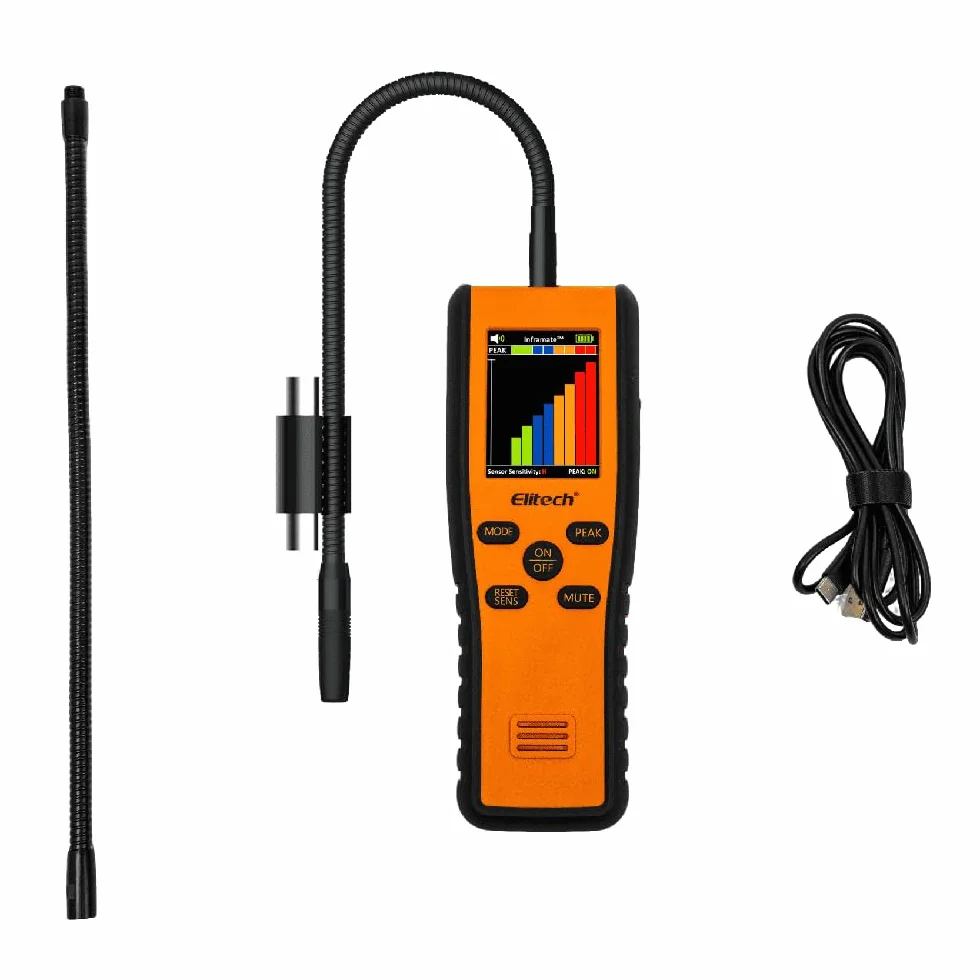 Elitech Inframate D - Detector de fugas de refrigerante con sensor infrarrojo, pantalla Tft, diodo calentado y batería recargable, buscador de fugas Sniffer Hvac profesional para gas climatizador